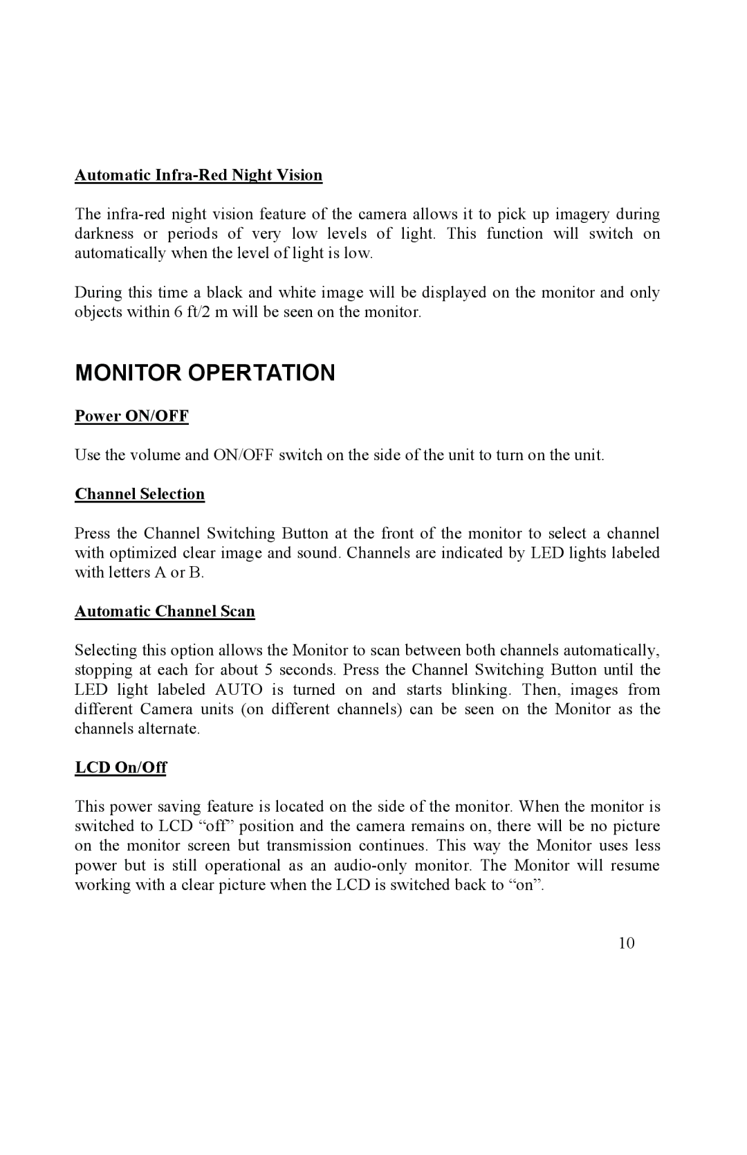 Mobi Technologies 70060 Monitor Opertation, Automatic Infra-Red Night Vision, Automatic Channel Scan, LCD On/Off 