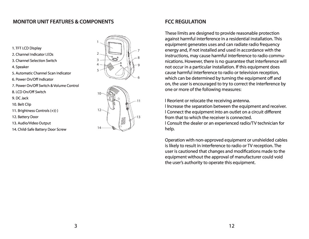 Mobi Technologies 70060 user manual Monitor Unit Features & Components, Fcc Regulation 