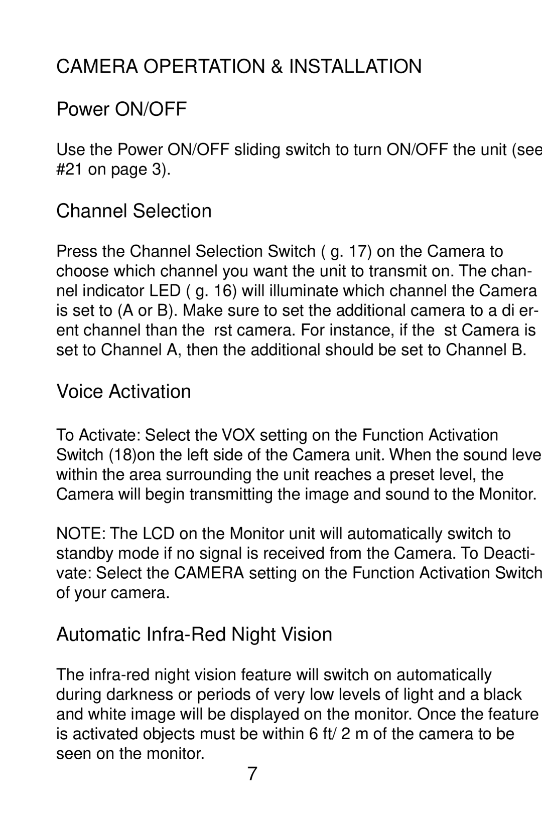 Mobi Technologies 70061 user manual Camera Opertation & Installation, Channel Selection 