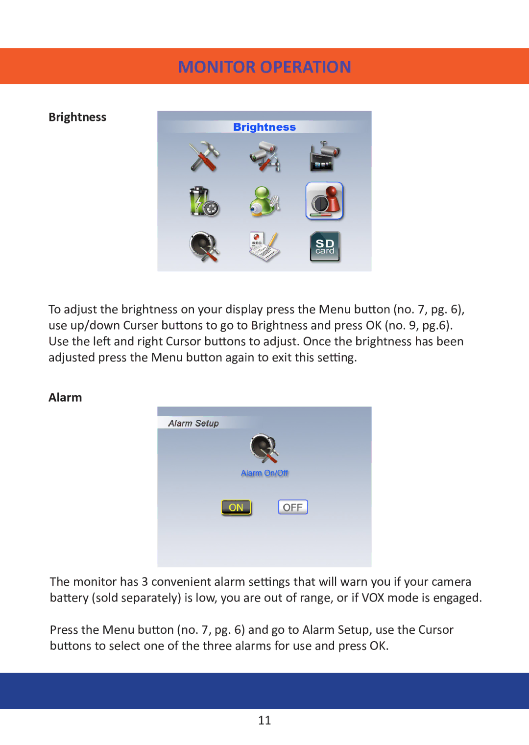 Mobi Technologies DXR, 70204 manual Brightness, Alarm 