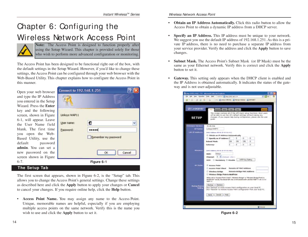 Mobile Mark wap11 manual Configuring the Wireless Network Access Point, Setup Tab 