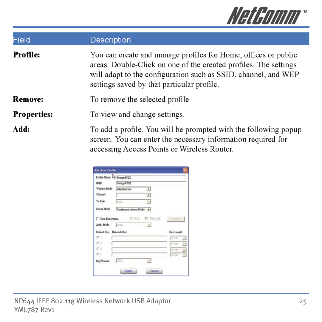 Mobility Electronics NP644 manual FieldDescription 