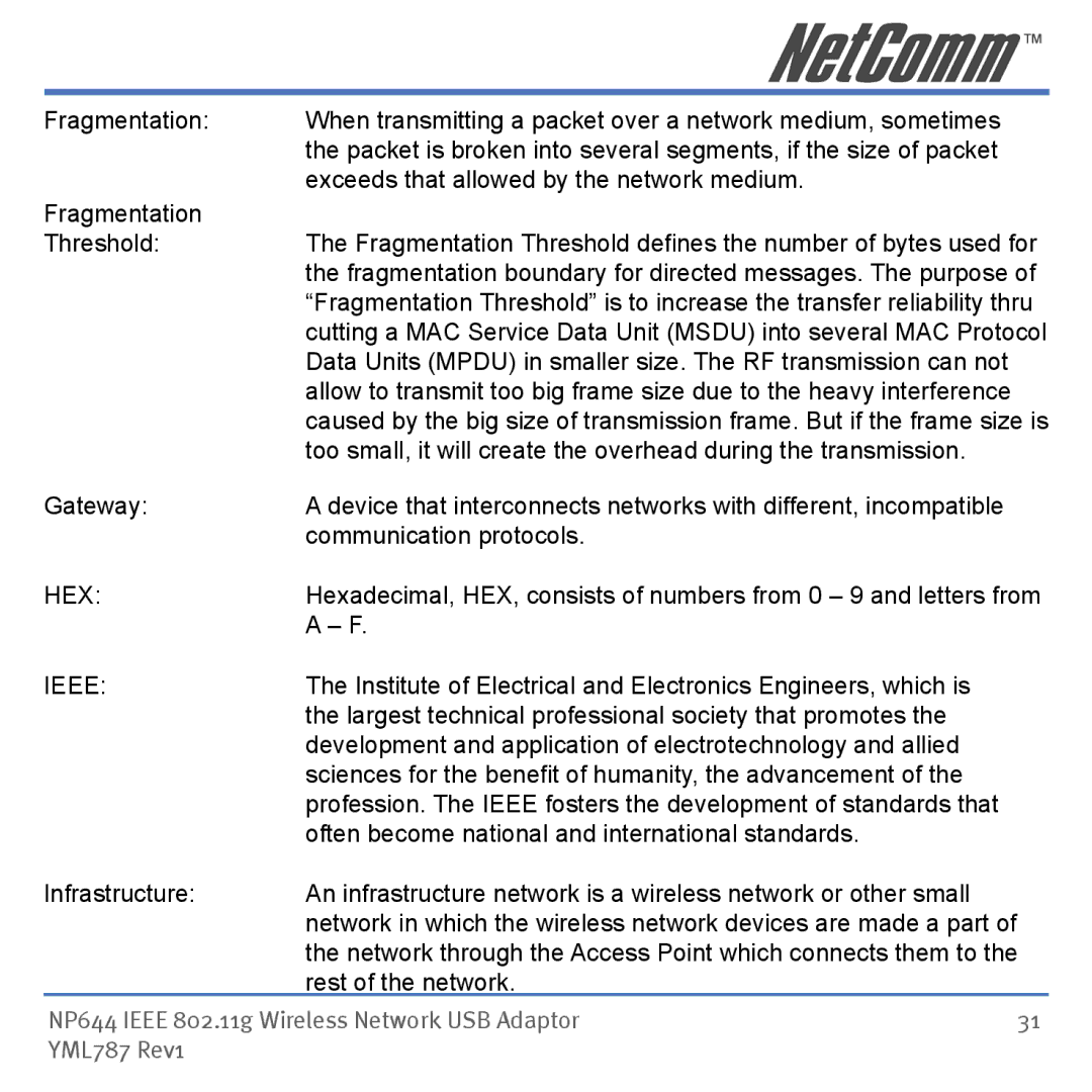 Mobility Electronics NP644 manual Hex, Ieee 