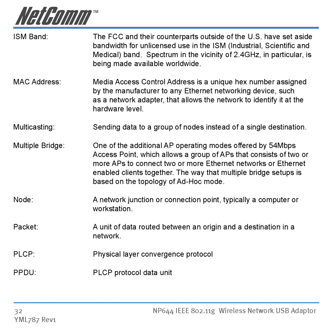 Mobility Electronics NP644 manual Plcp, Ppdu 