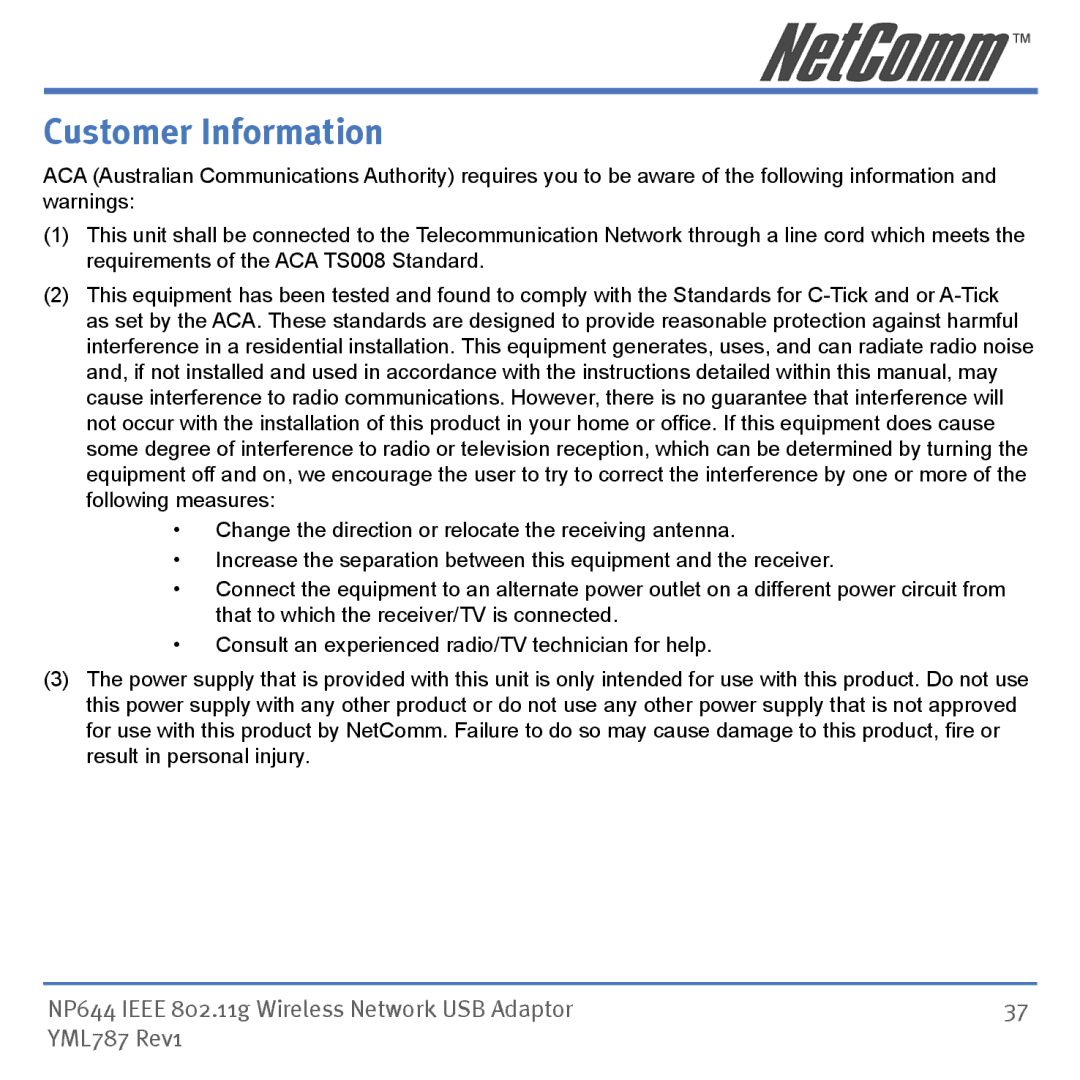 Mobility Electronics NP644 manual Customer Information 