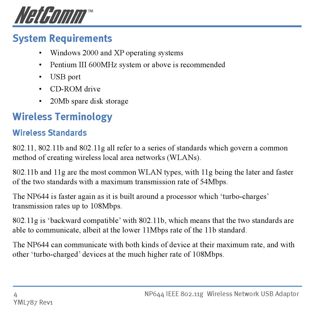 Mobility Electronics NP644 manual System Requirements, Wireless Terminology 