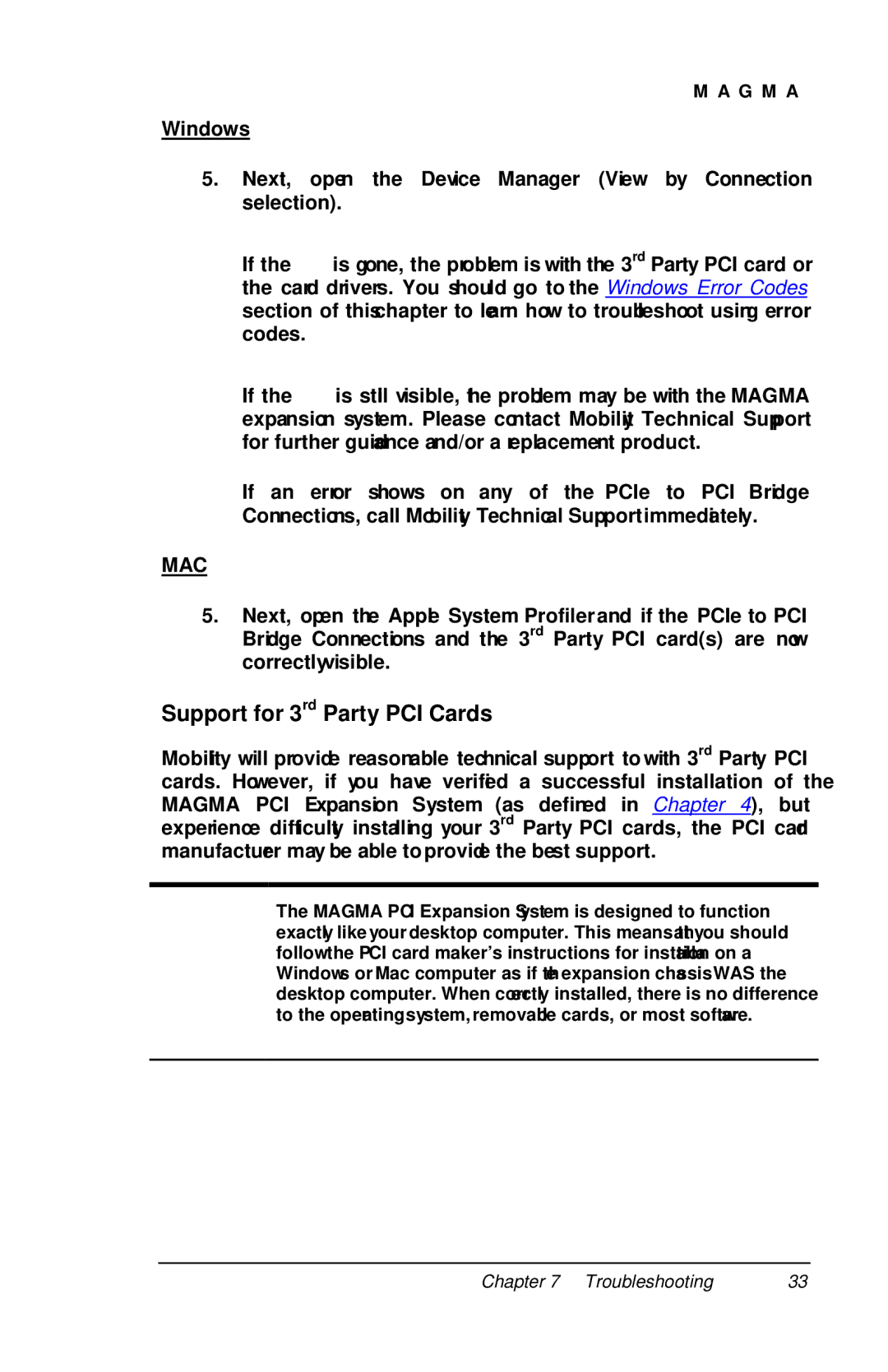 Mobility Electronics P13RR-TEL user manual Support for 3rd Party PCI Cards 