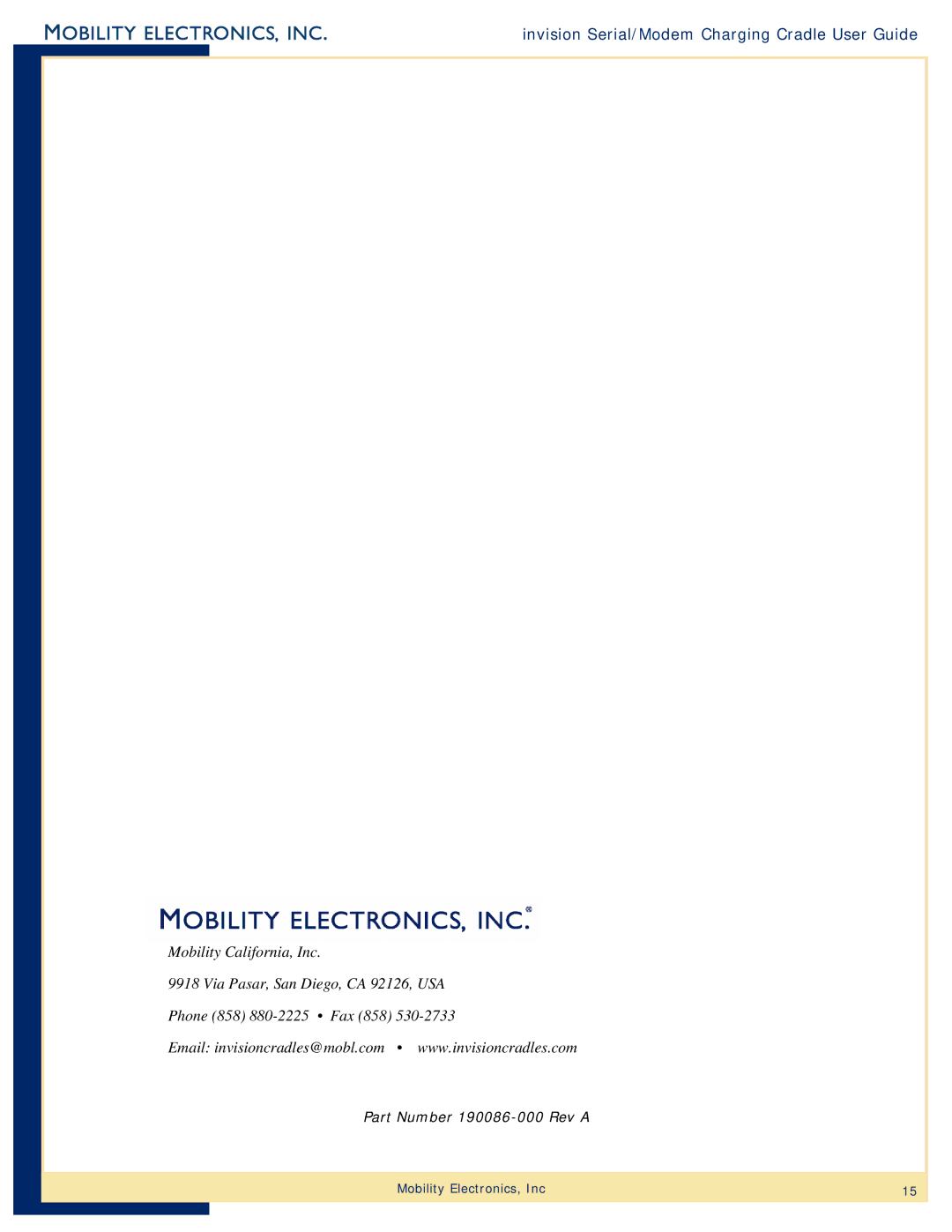 Mobility Electronics PS6S1800M manual Part Number 190086-000 Rev a 