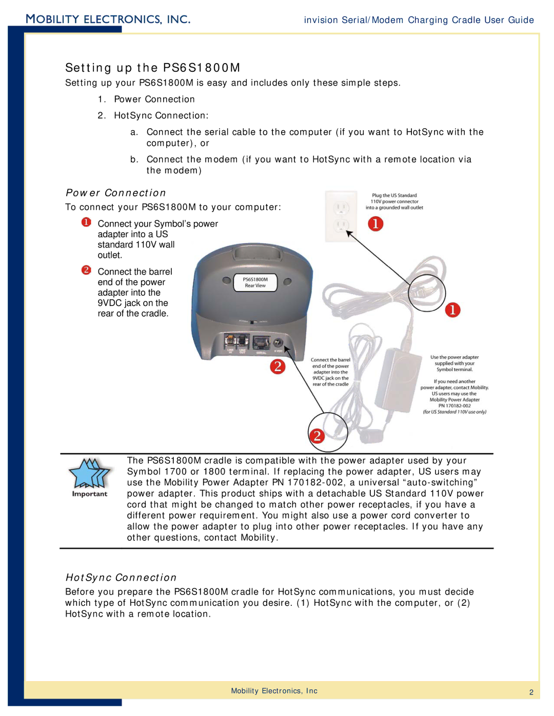 Mobility Electronics manual Setting up the PS6S1800M, Power Connection 