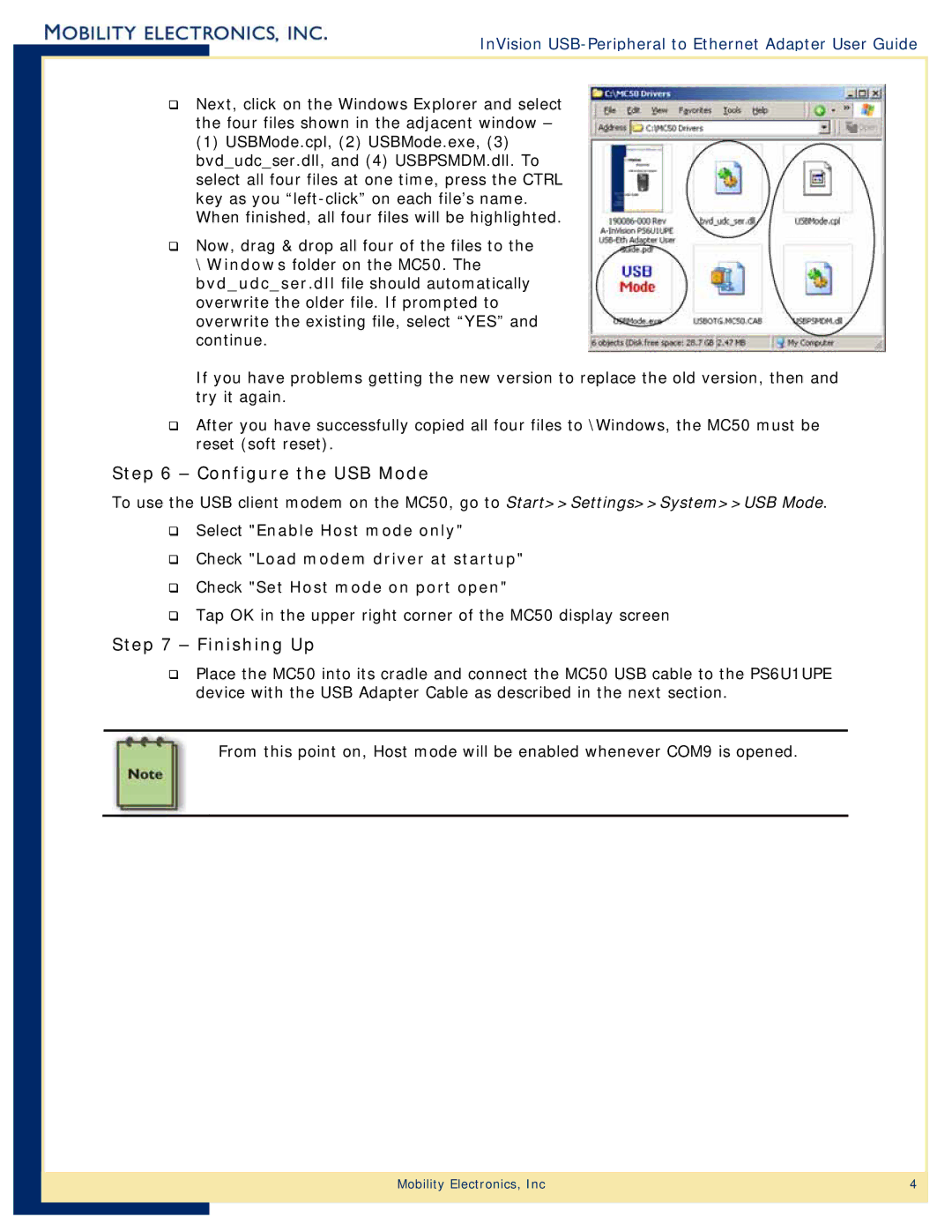 Mobility Electronics PS6U1UPE manual Configure the USB Mode 