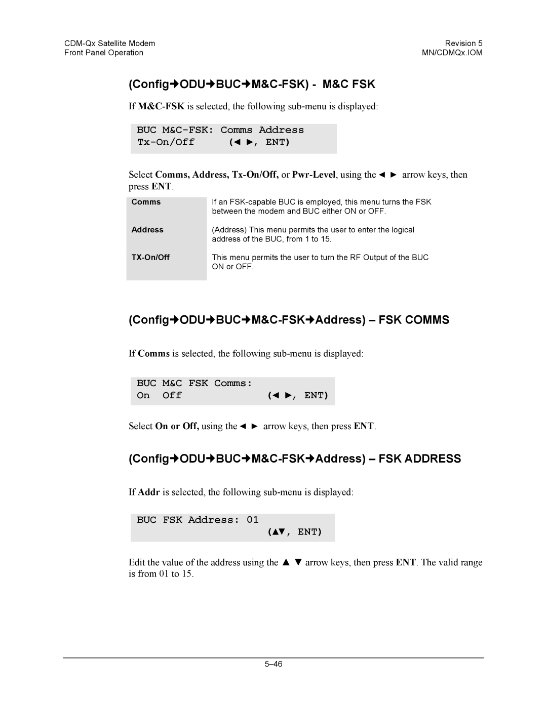 Mocomtech CDM-QX operation manual Config„ODU„BUC„M&C-FSK M&C FSK, Config„ODU„BUC„M&C-FSK„Address FSK Comms, Buc M&C 