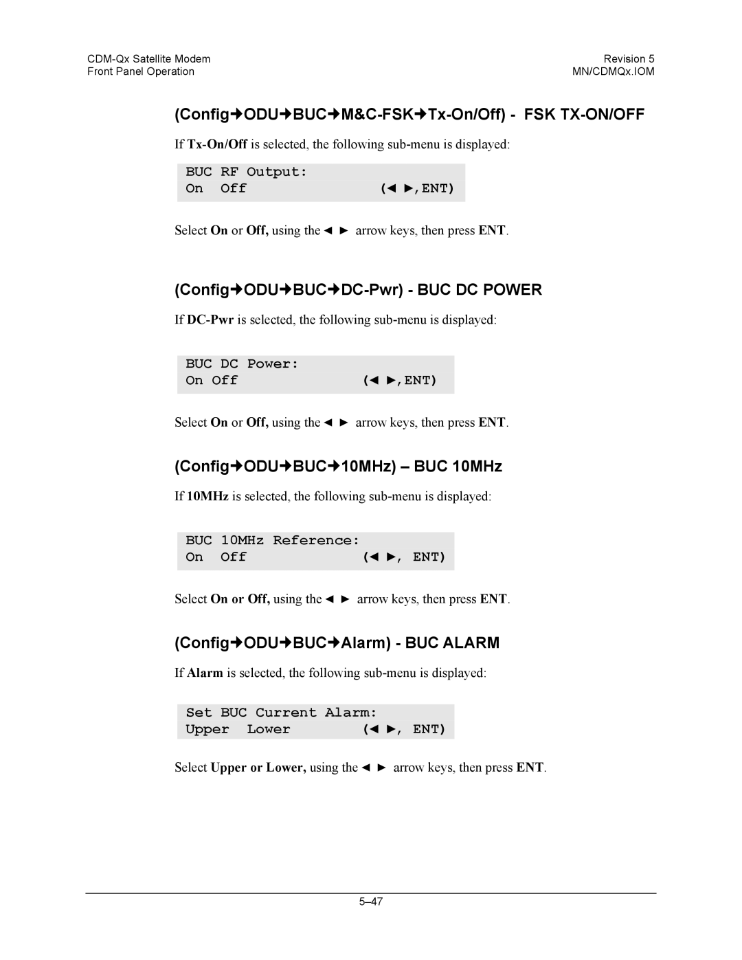 Mocomtech CDM-QX operation manual Config„ODU„BUC„M&C-FSK„Tx-On/Off FSK TX-ON/OFF, Config„ODU„BUC„DC-Pwr BUC DC Power 