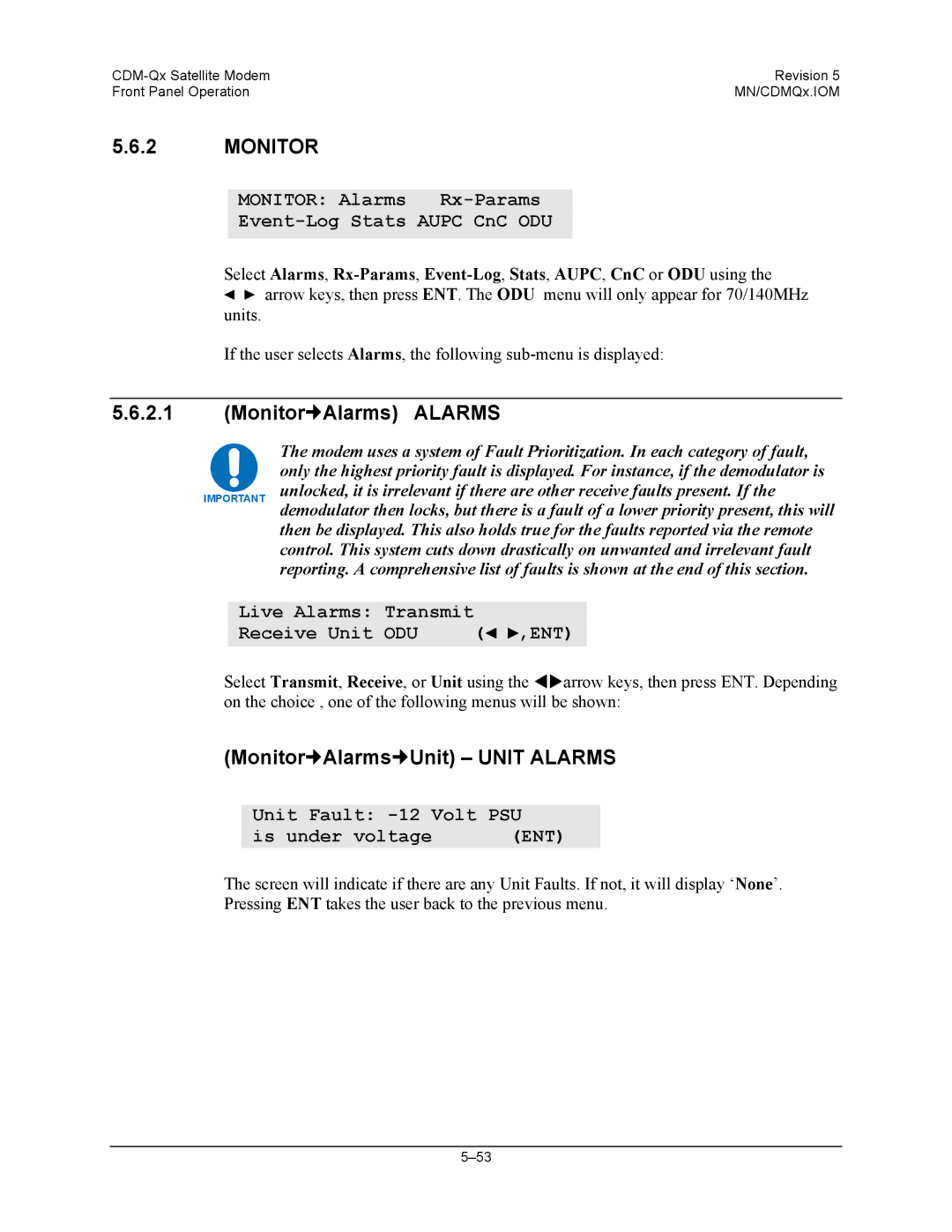 Mocomtech CDM-QX operation manual Monitor„Alarms Alarms, Monitor„Alarms„Unit Unit Alarms 