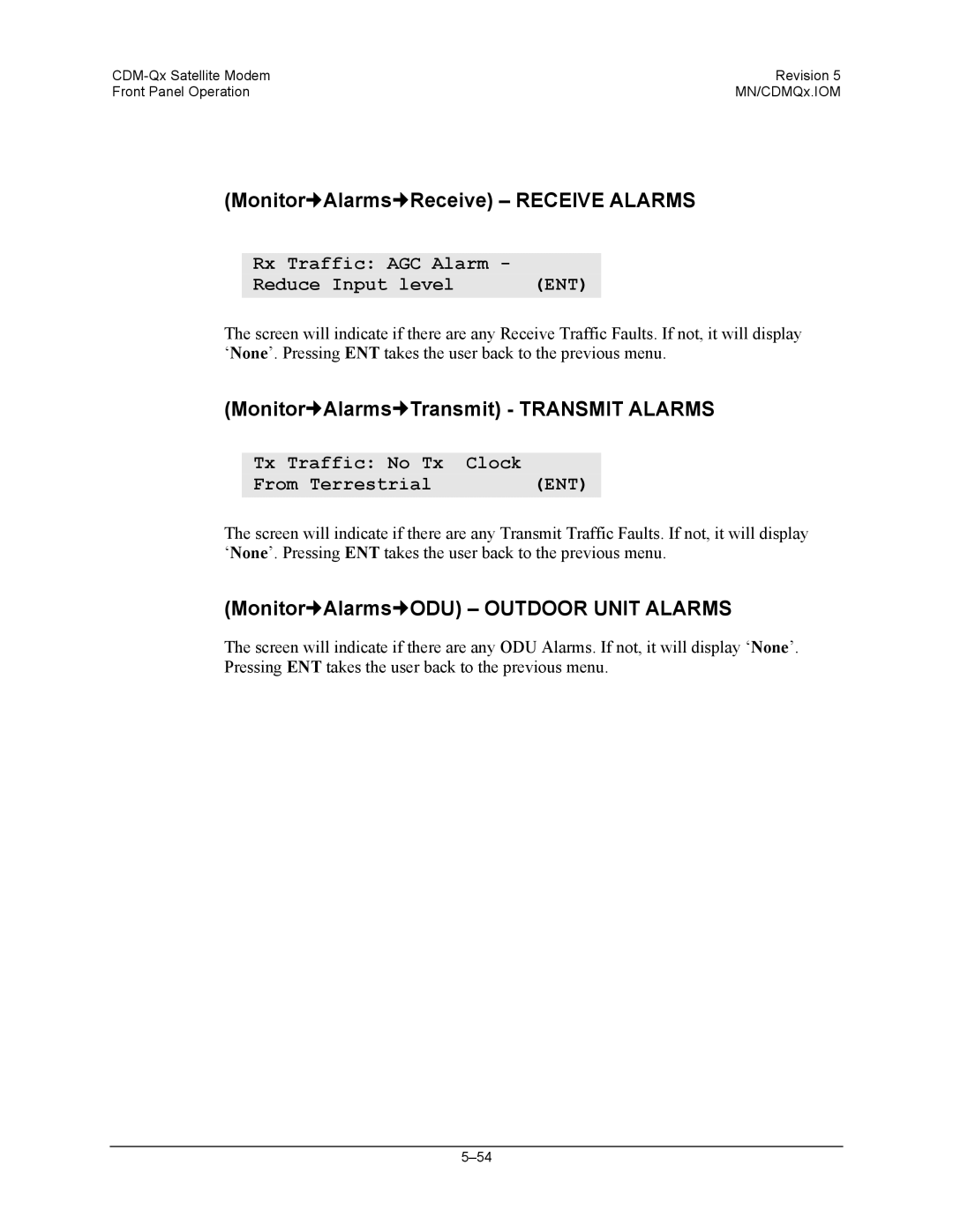 Mocomtech CDM-QX operation manual Monitor„Alarms„Receive Receive Alarms, Monitor„Alarms„Transmit Transmit Alarms 