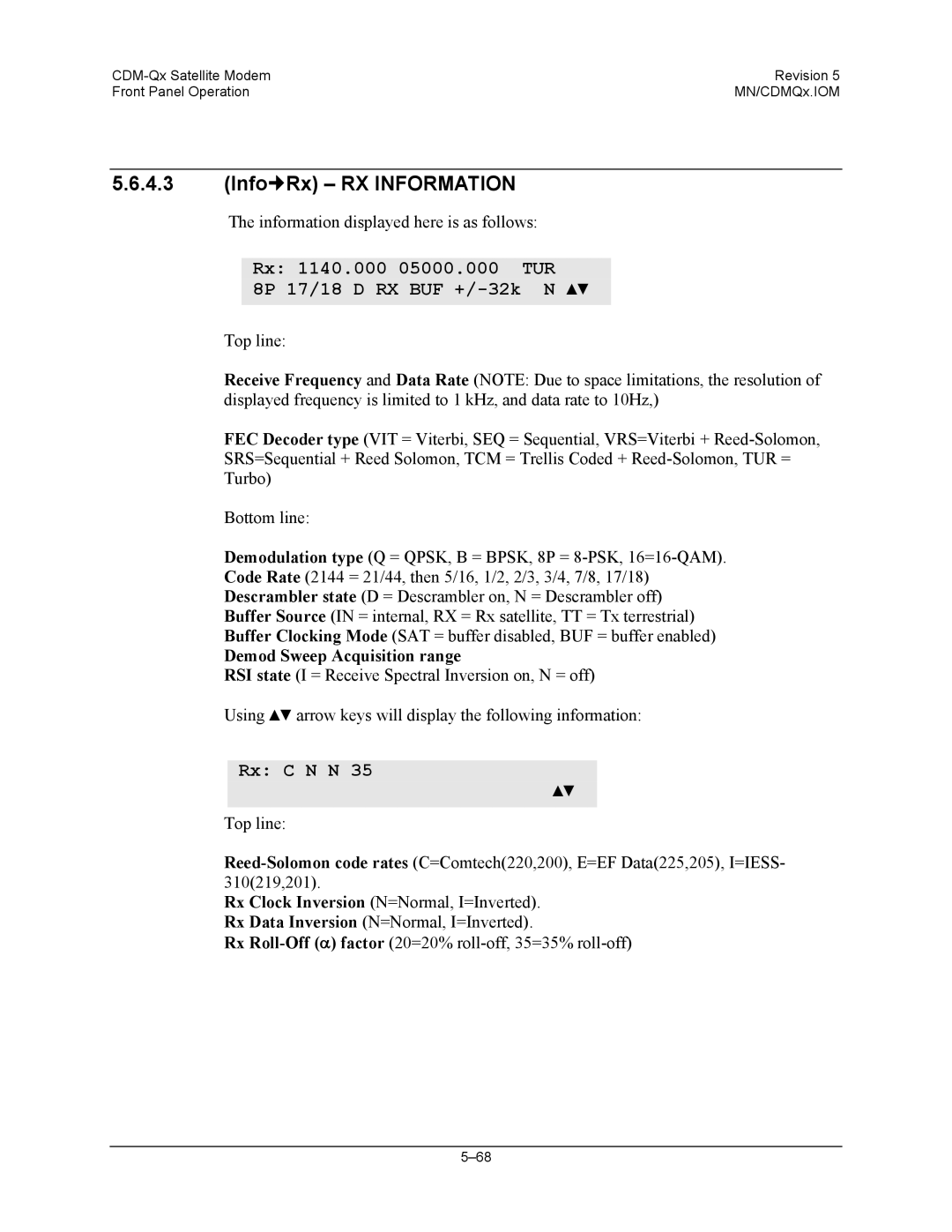 Mocomtech CDM-QX operation manual Info„Rx RX Information, Rx 1140.000 05000.000 TUR 8P 17/18 D RX BUF +/-32k N, Rx C N N 