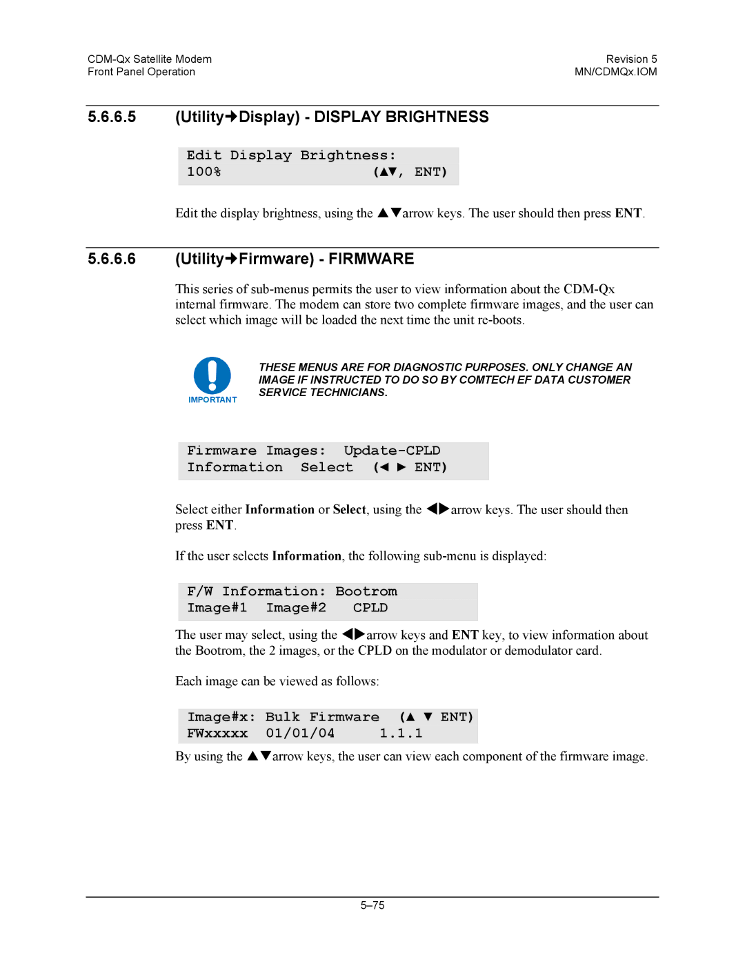 Mocomtech CDM-QX operation manual Utility„Display Display Brightness, Utility„Firmware Firmware 