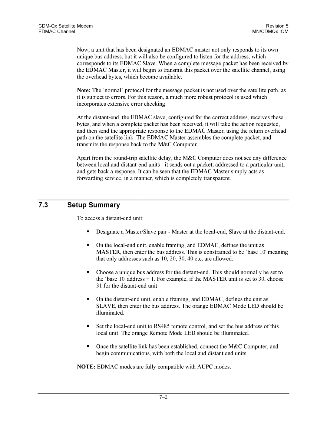 Mocomtech CDM-QX operation manual Setup Summary 