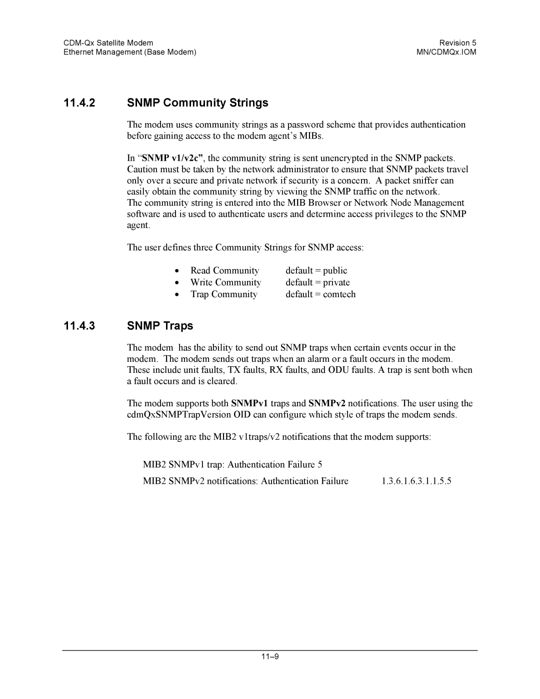 Mocomtech CDM-QX operation manual Snmp Community Strings, Snmp Traps 