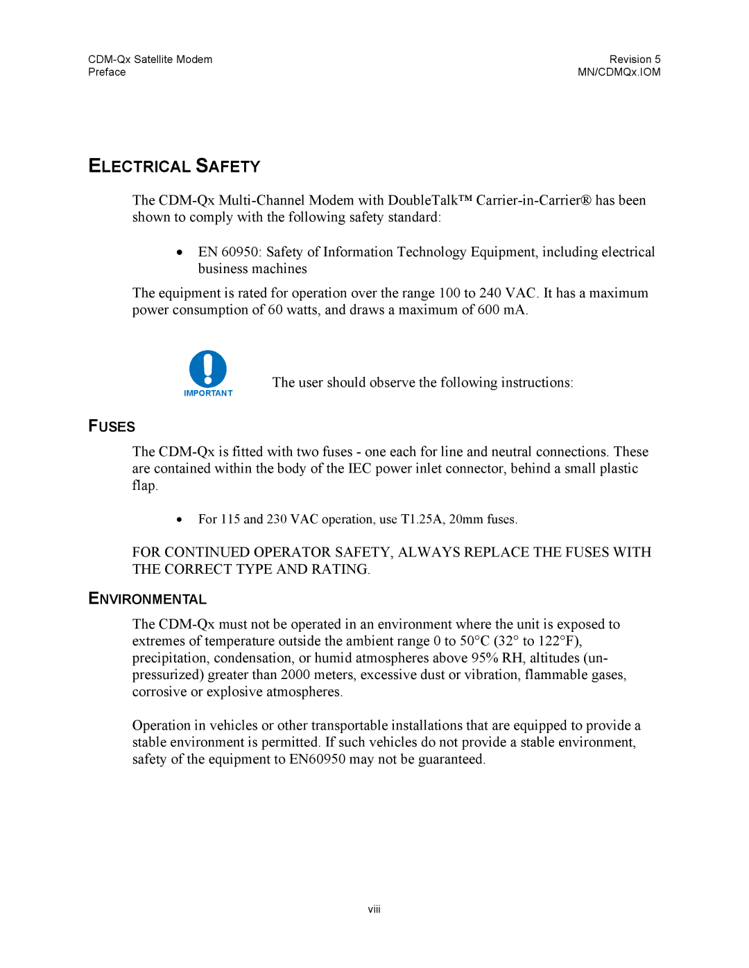 Mocomtech CDM-QX operation manual Electrical Safety 