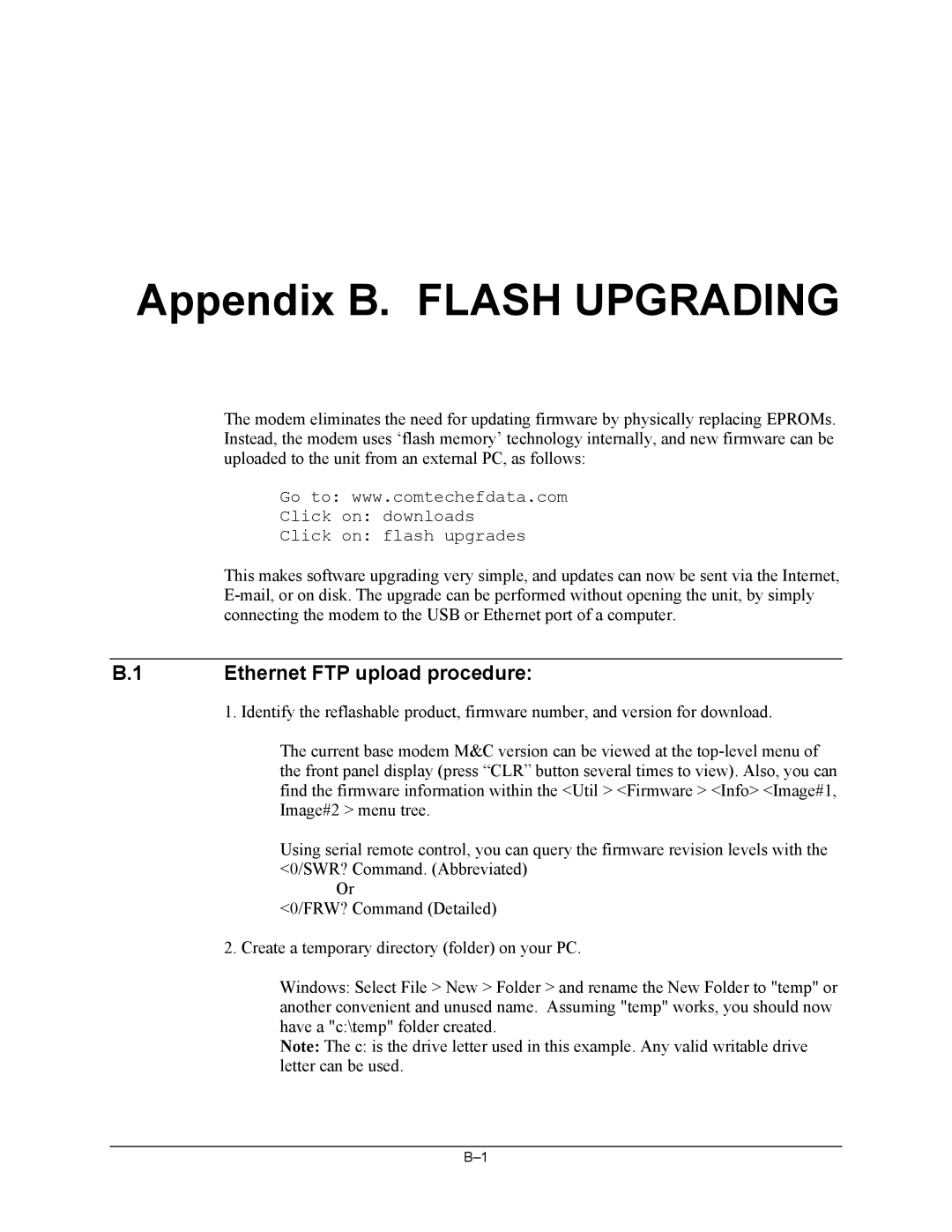 Mocomtech CDM-QX operation manual Appendix B. Flash Upgrading, Ethernet FTP upload procedure 