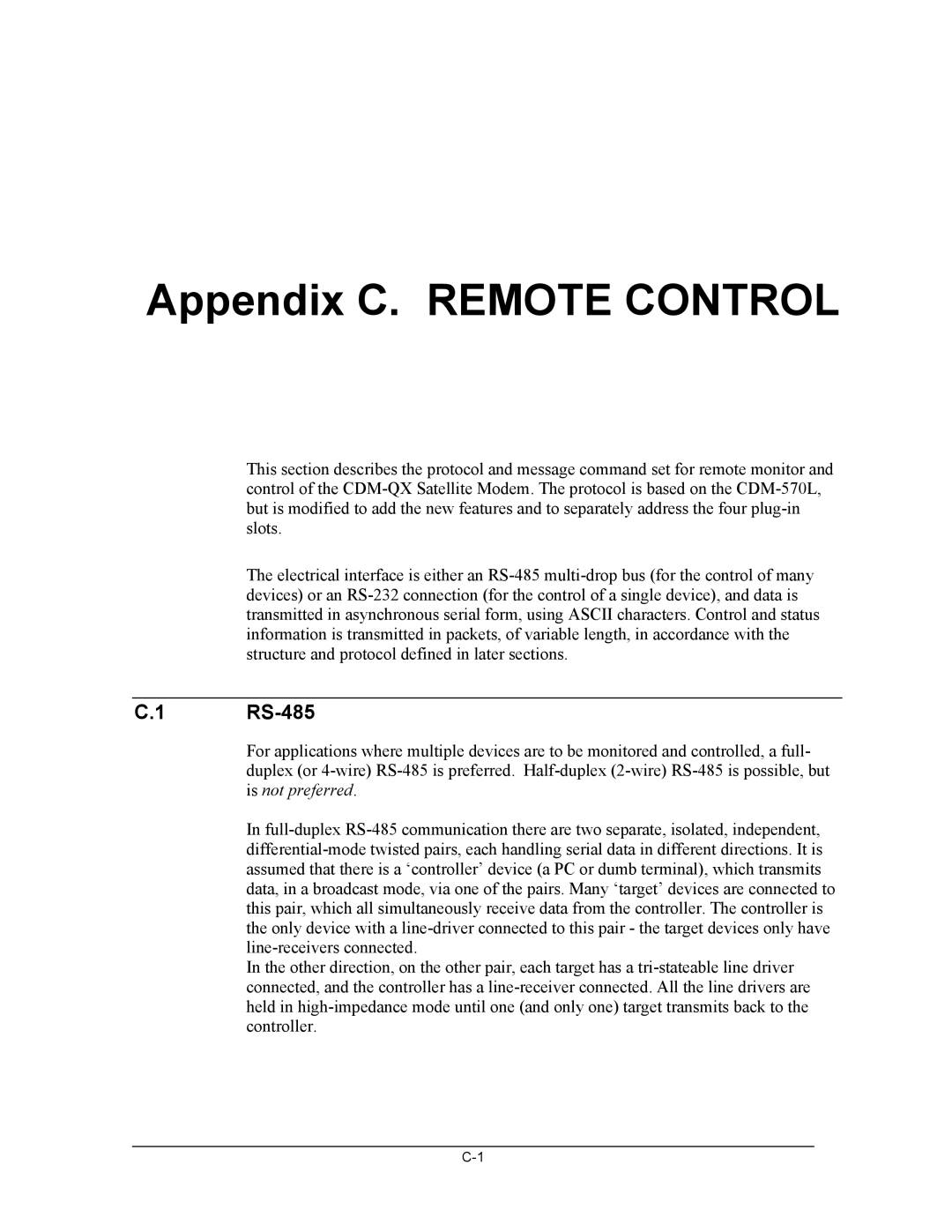 Mocomtech CDM-QX operation manual Appendix C. Remote Control, RS-485 