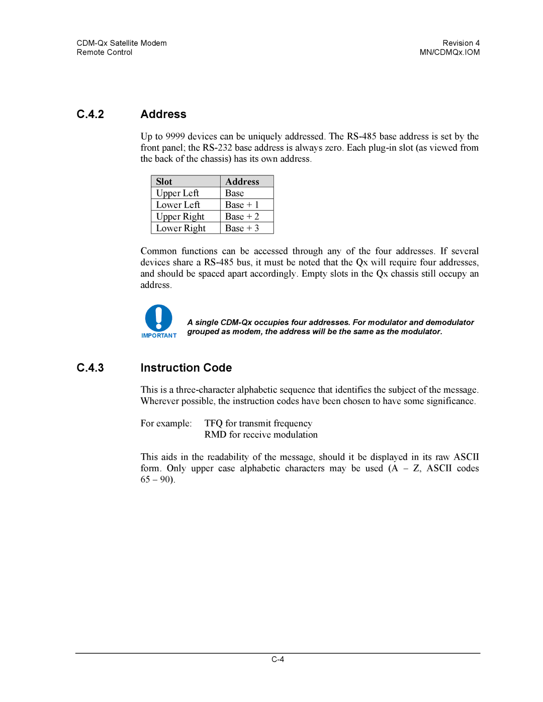 Mocomtech CDM-QX operation manual Instruction Code, Slot Address 