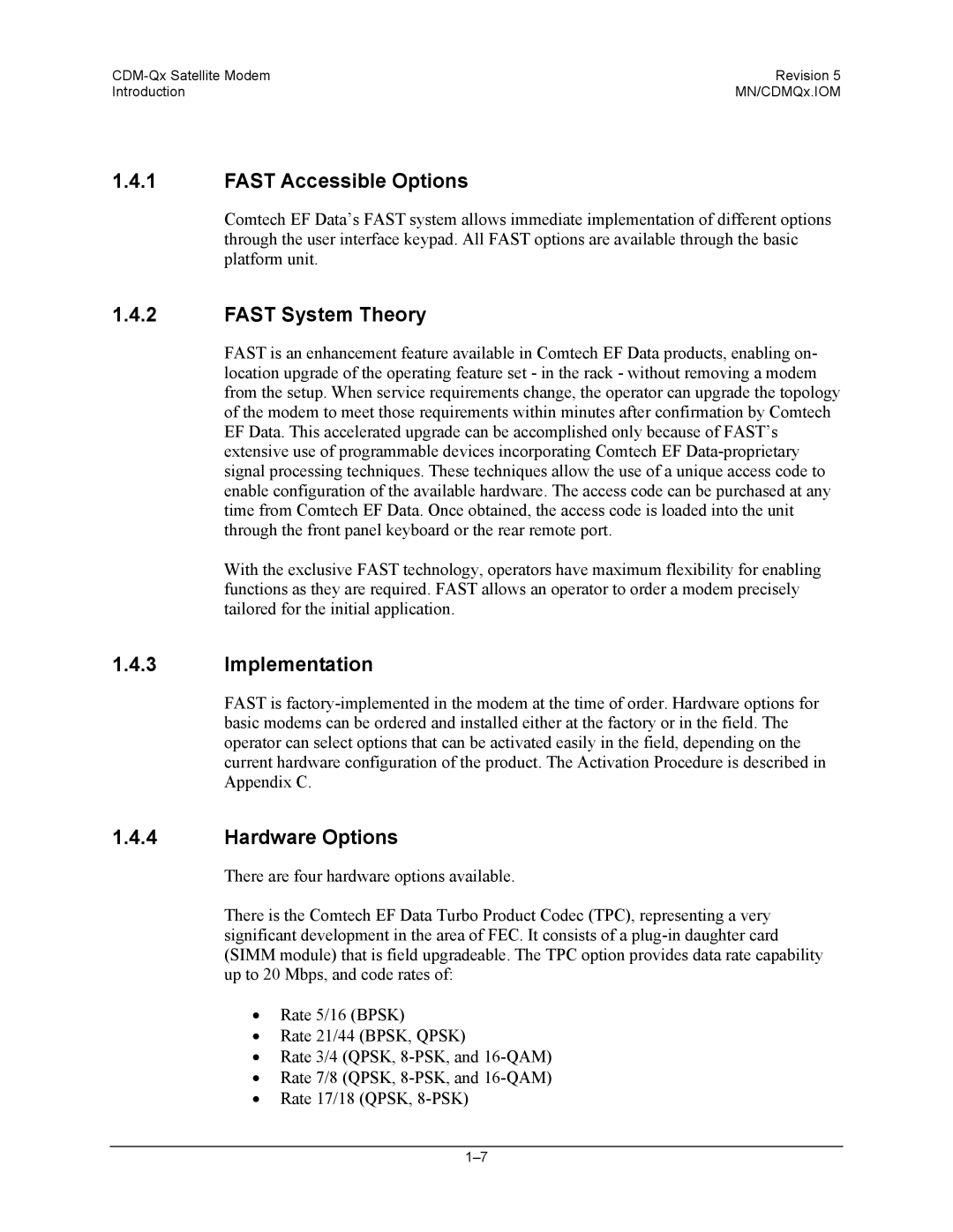 Mocomtech CDM-QX operation manual Fast Accessible Options, Fast System Theory, Implementation, Hardware Options 