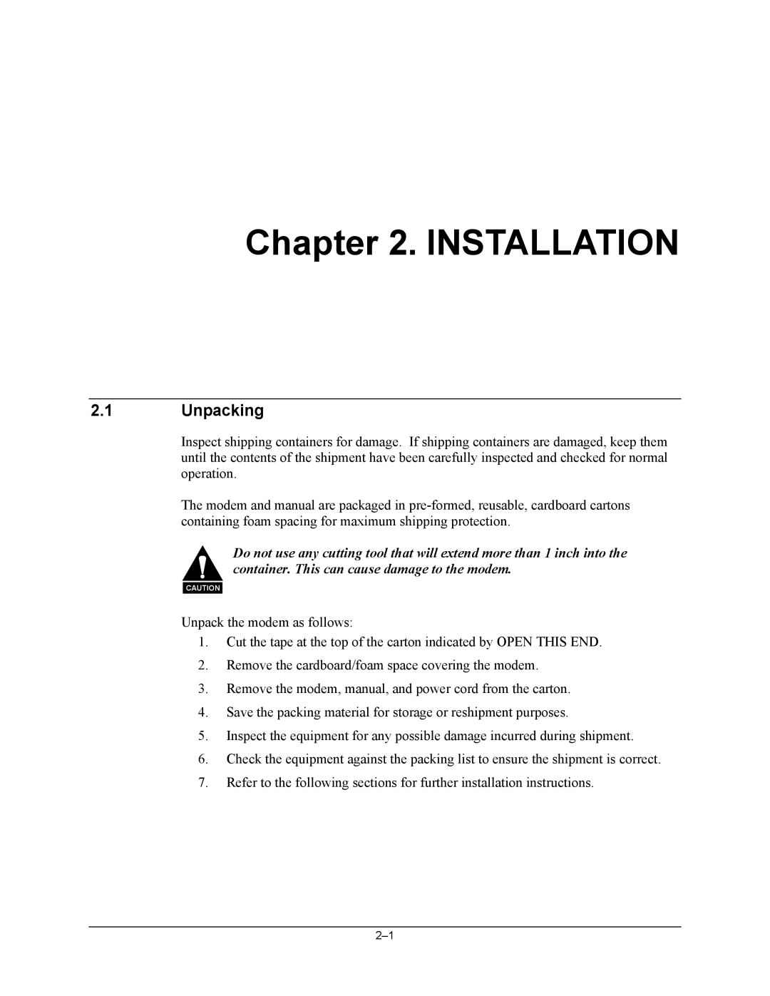 Mocomtech CDM-QX operation manual Installation, Unpacking 