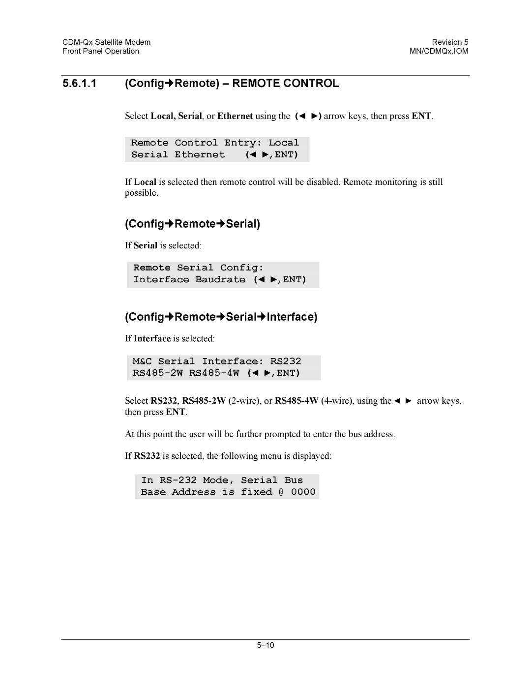 Mocomtech CDM-QX operation manual Config„Remote Remote Control, Config„Remote„Serial„Interface 