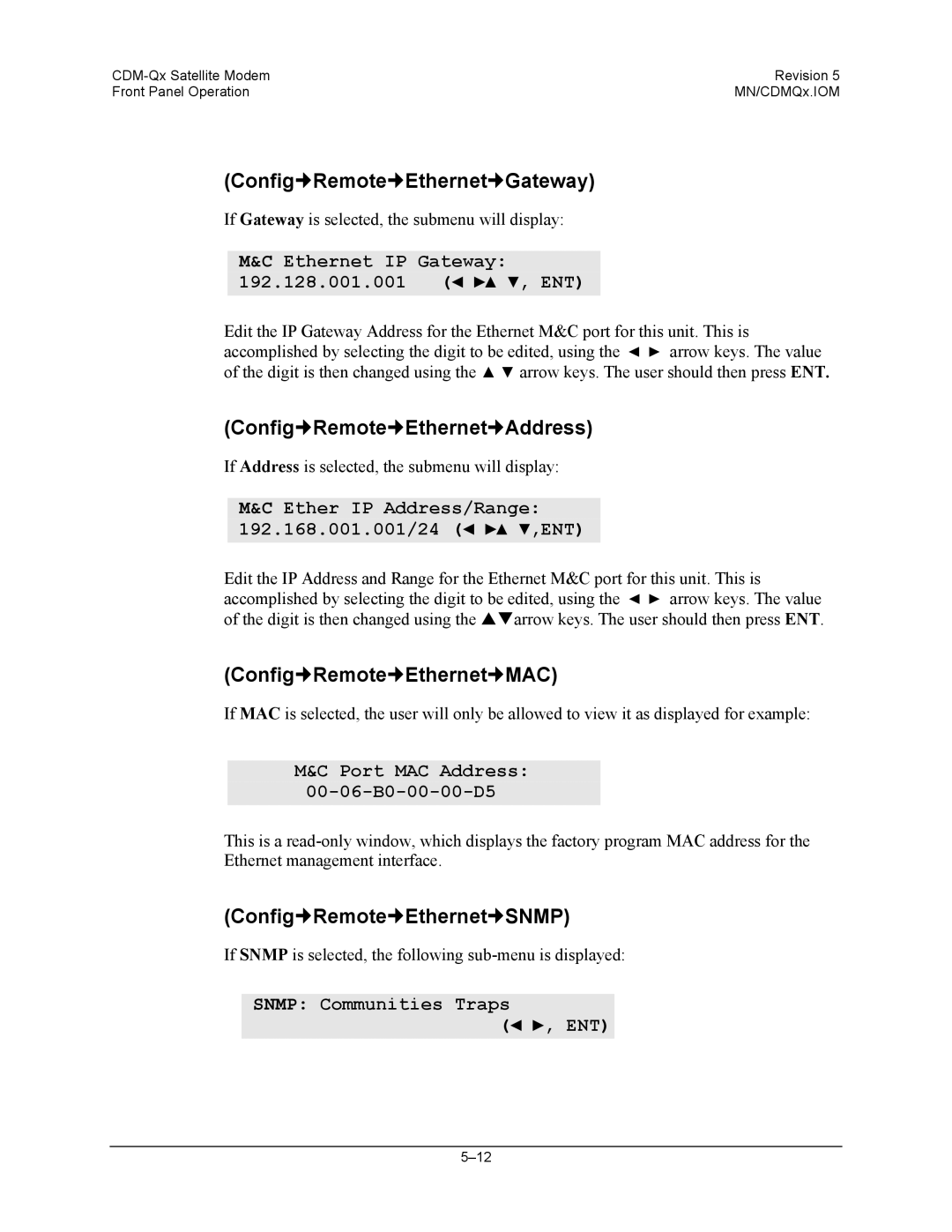 Mocomtech CDM-QX Config„Remote„Ethernet„Gateway, Config„Remote„Ethernet„Address, Config„Remote„Ethernet„MAC 