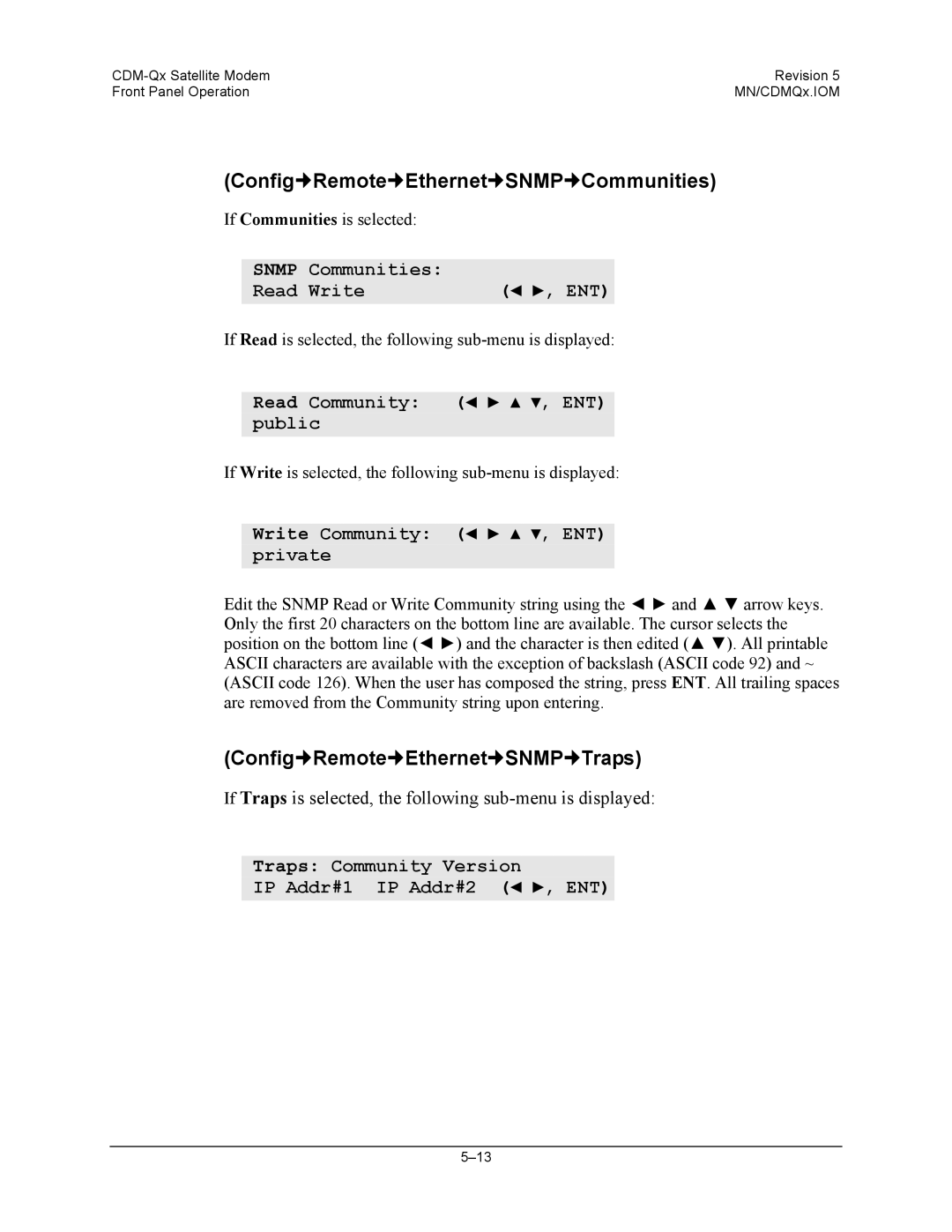 Mocomtech CDM-QX operation manual Config„Remote„Ethernet„SNMP„Communities, Config„Remote„Ethernet„SNMP„Traps, Snmp 