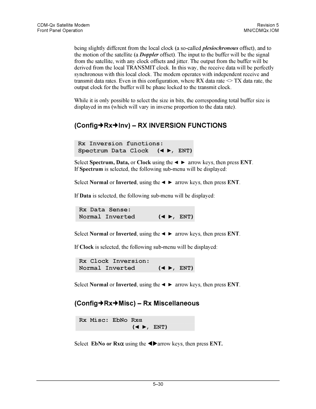 Mocomtech CDM-QX operation manual Config„Rx„Inv RX Inversion Functions, Config„Rx„Misc Rx Miscellaneous 