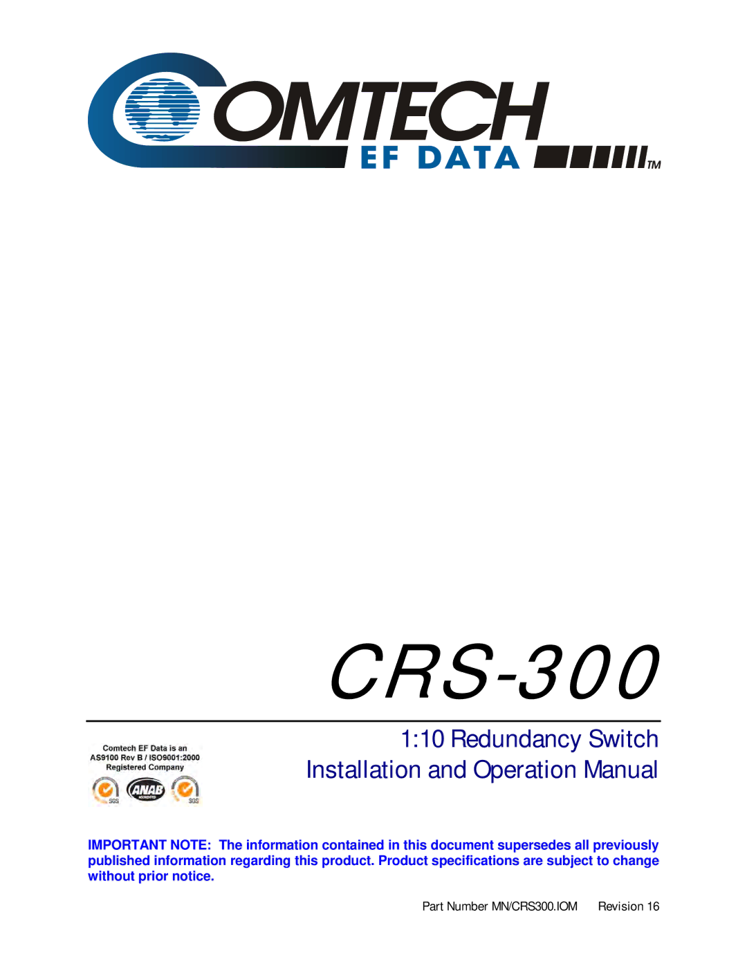 Mocomtech CRS-300 operation manual Part Number MN/CRS300.IOM 