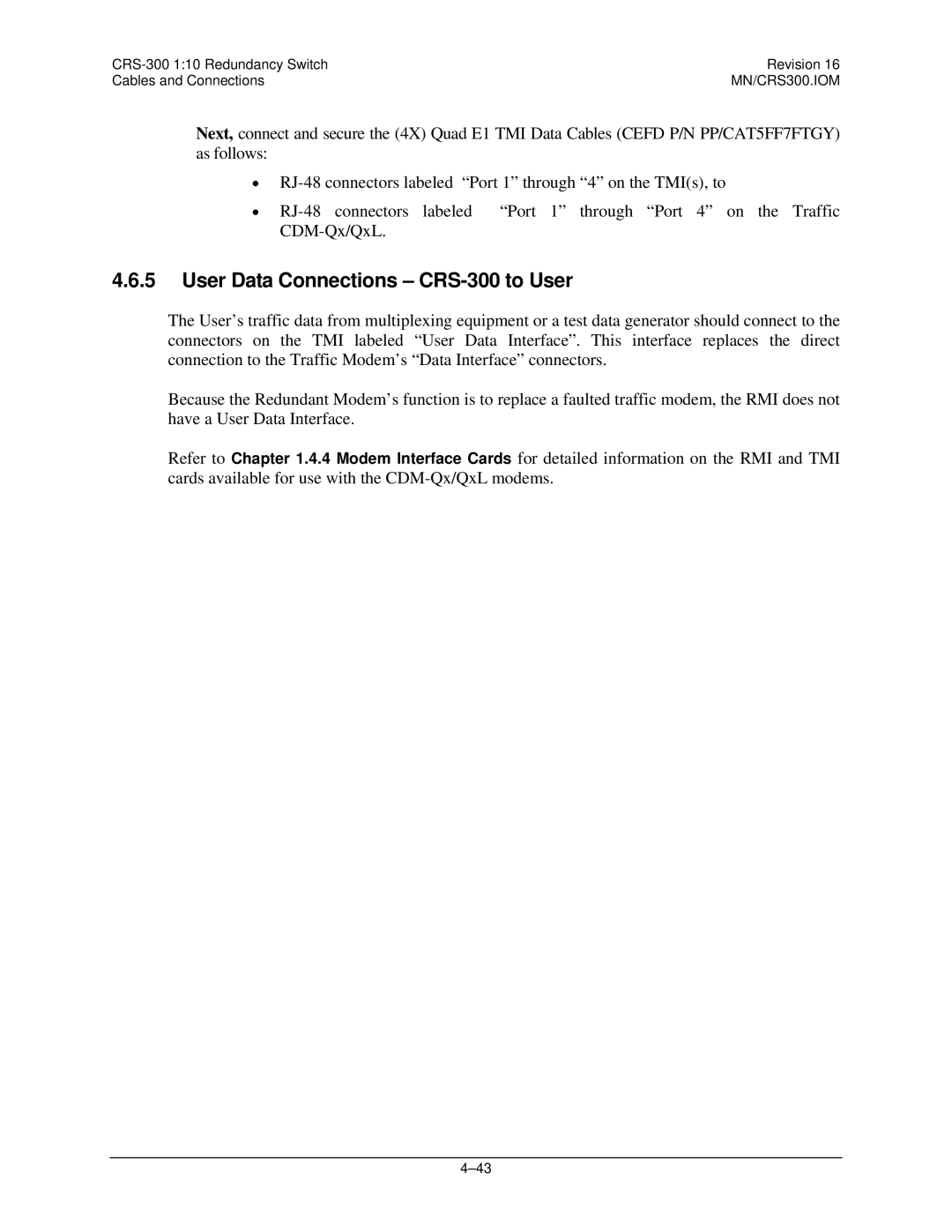 Mocomtech operation manual User Data Connections CRS-300 to User 