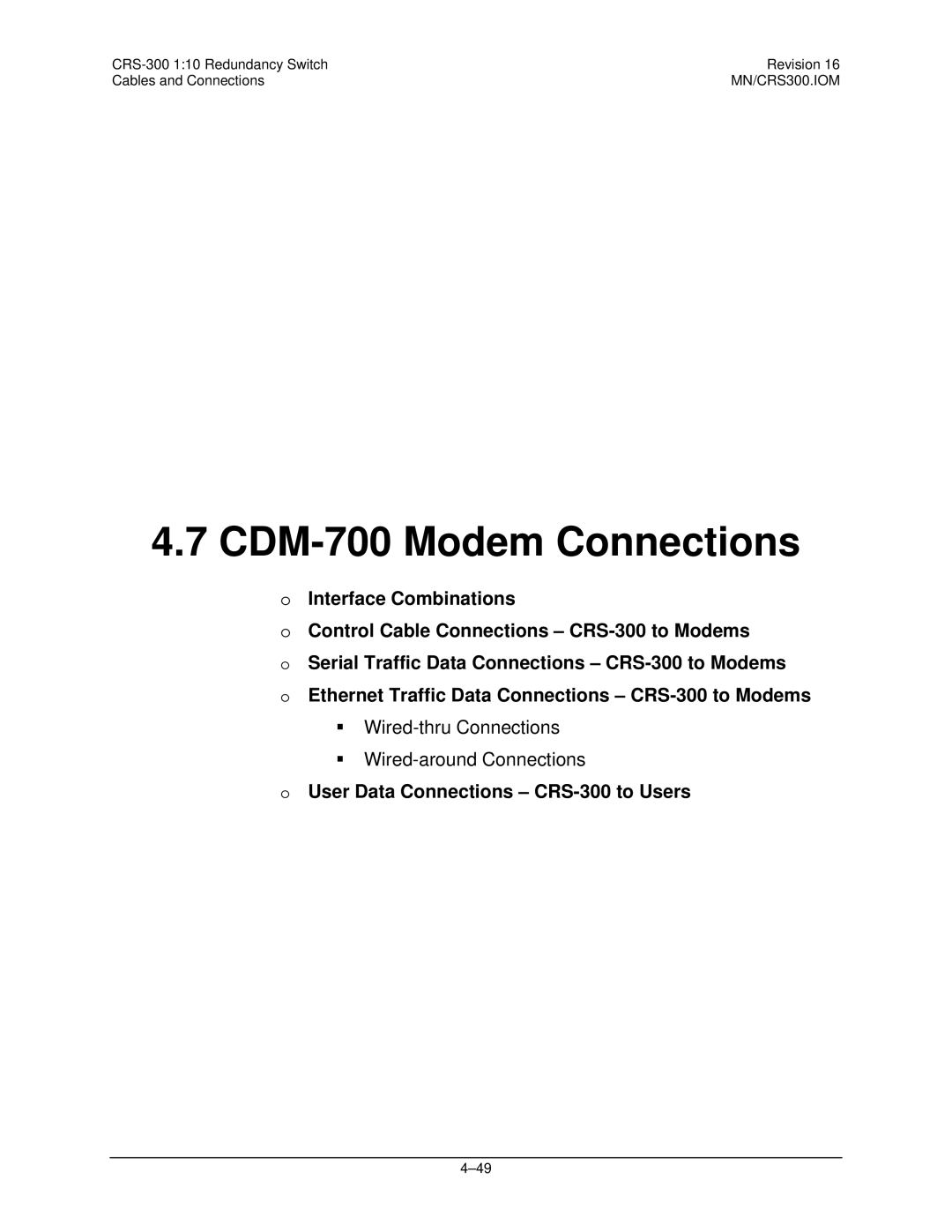 Mocomtech CRS-300 operation manual CDM-700 Modem Connections 