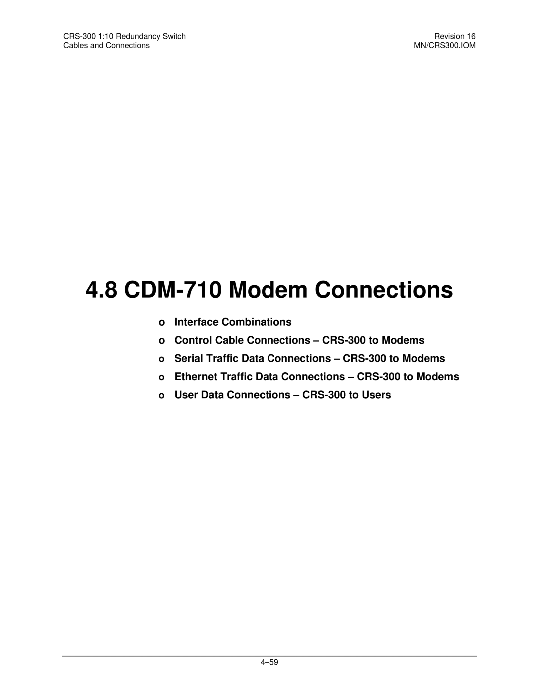 Mocomtech CRS-300 operation manual CDM-710 Modem Connections 