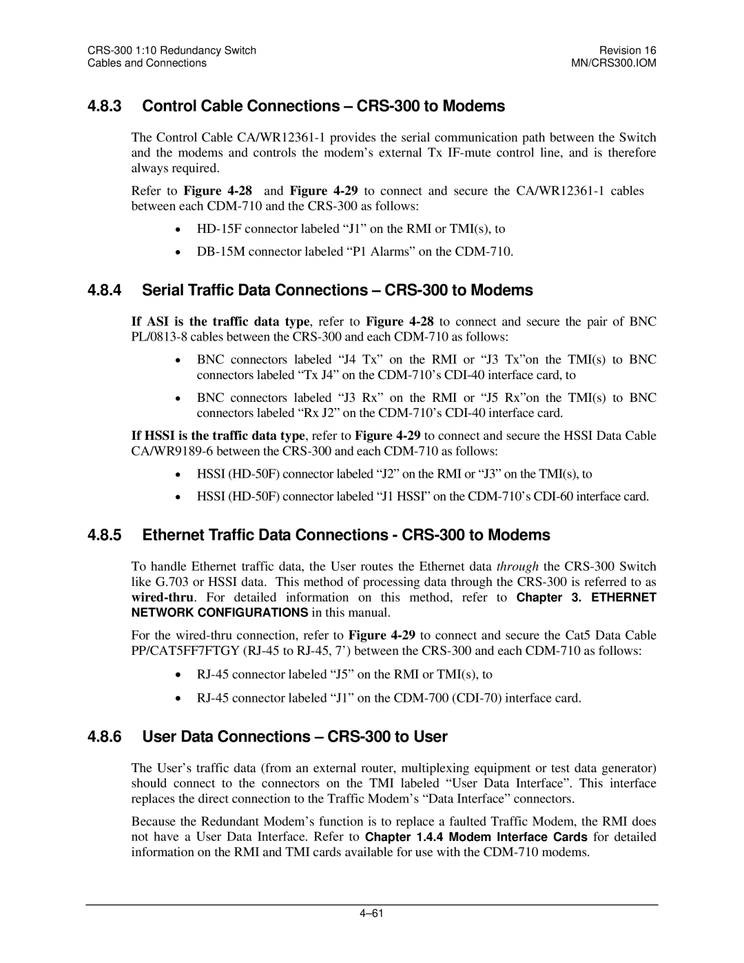 Mocomtech operation manual Control Cable Connections CRS-300 to Modems 