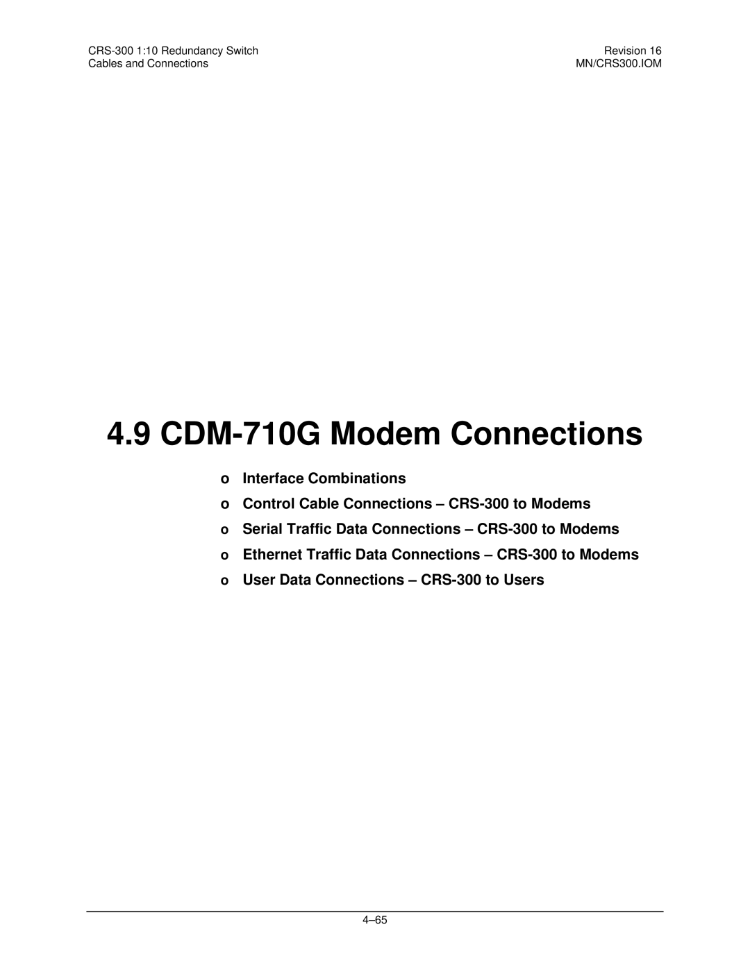 Mocomtech CRS-300 operation manual CDM-710G Modem Connections 