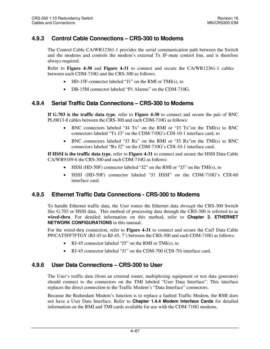 Mocomtech operation manual Control Cable Connections CRS-300 to Modems 