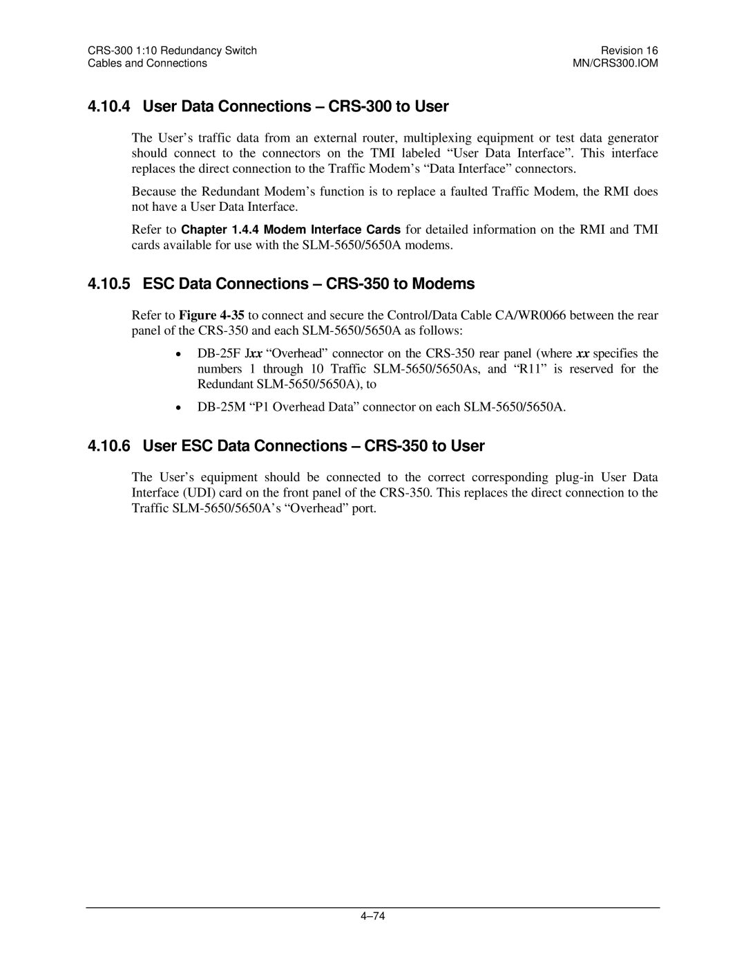 Mocomtech operation manual User Data Connections CRS-300 to User 