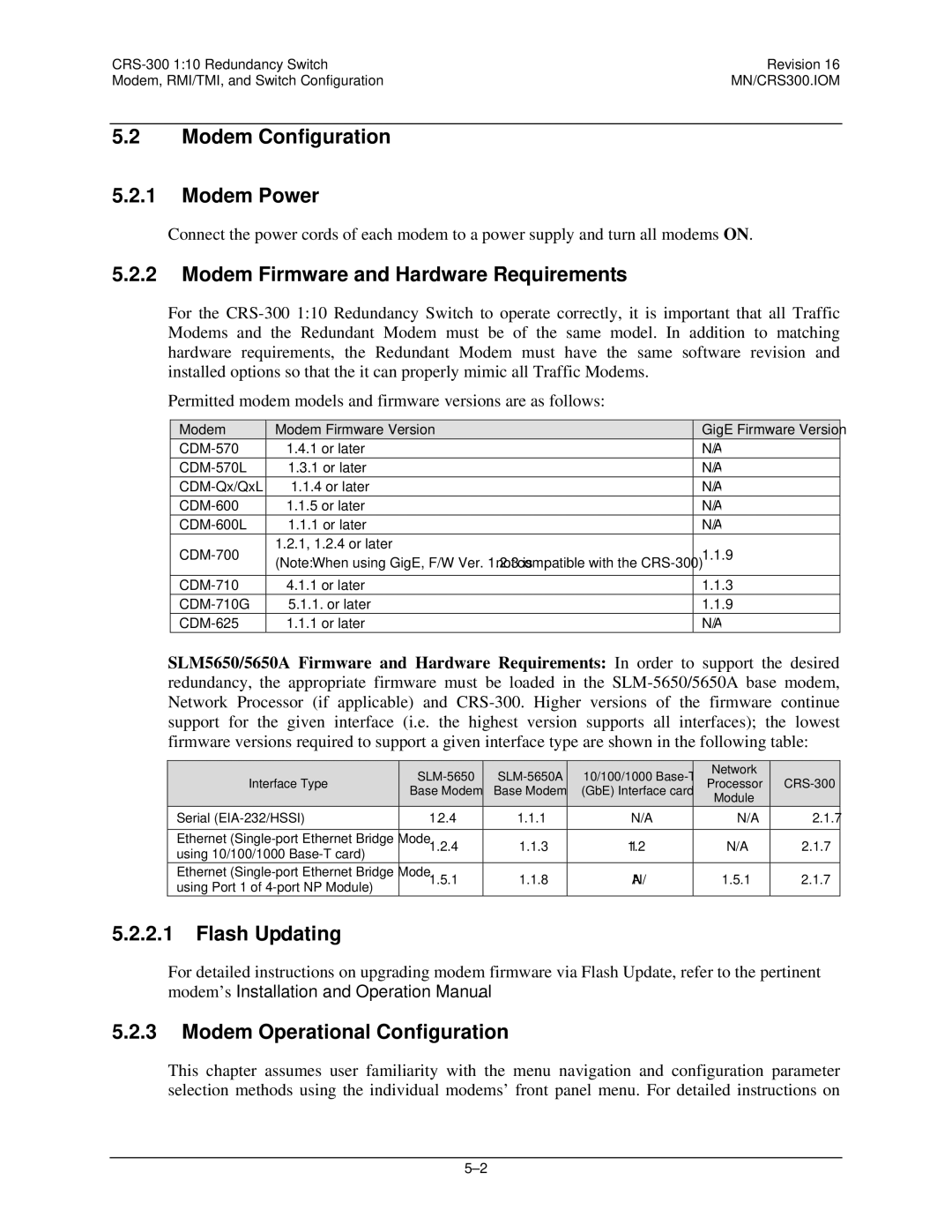 Mocomtech CRS-300 operation manual Modem Configuration Modem Power, Modem Firmware and Hardware Requirements 