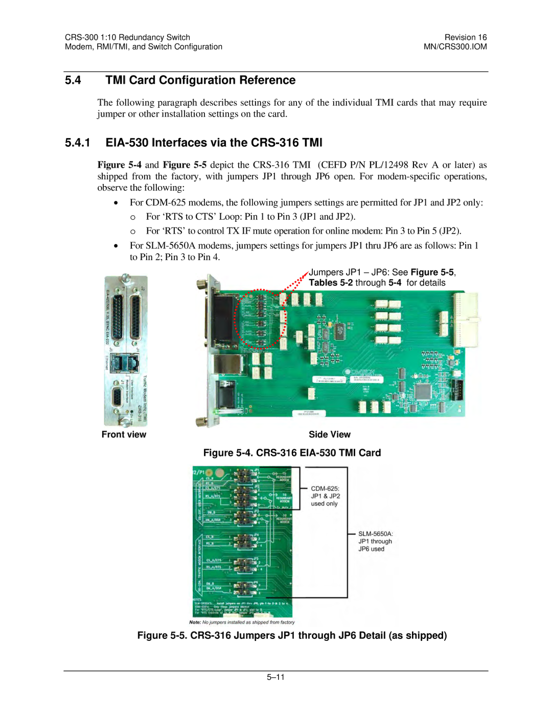 Mocomtech CRS-300 operation manual TMI Card Configuration Reference, EIA-530 Interfaces via the CRS-316 TMI 