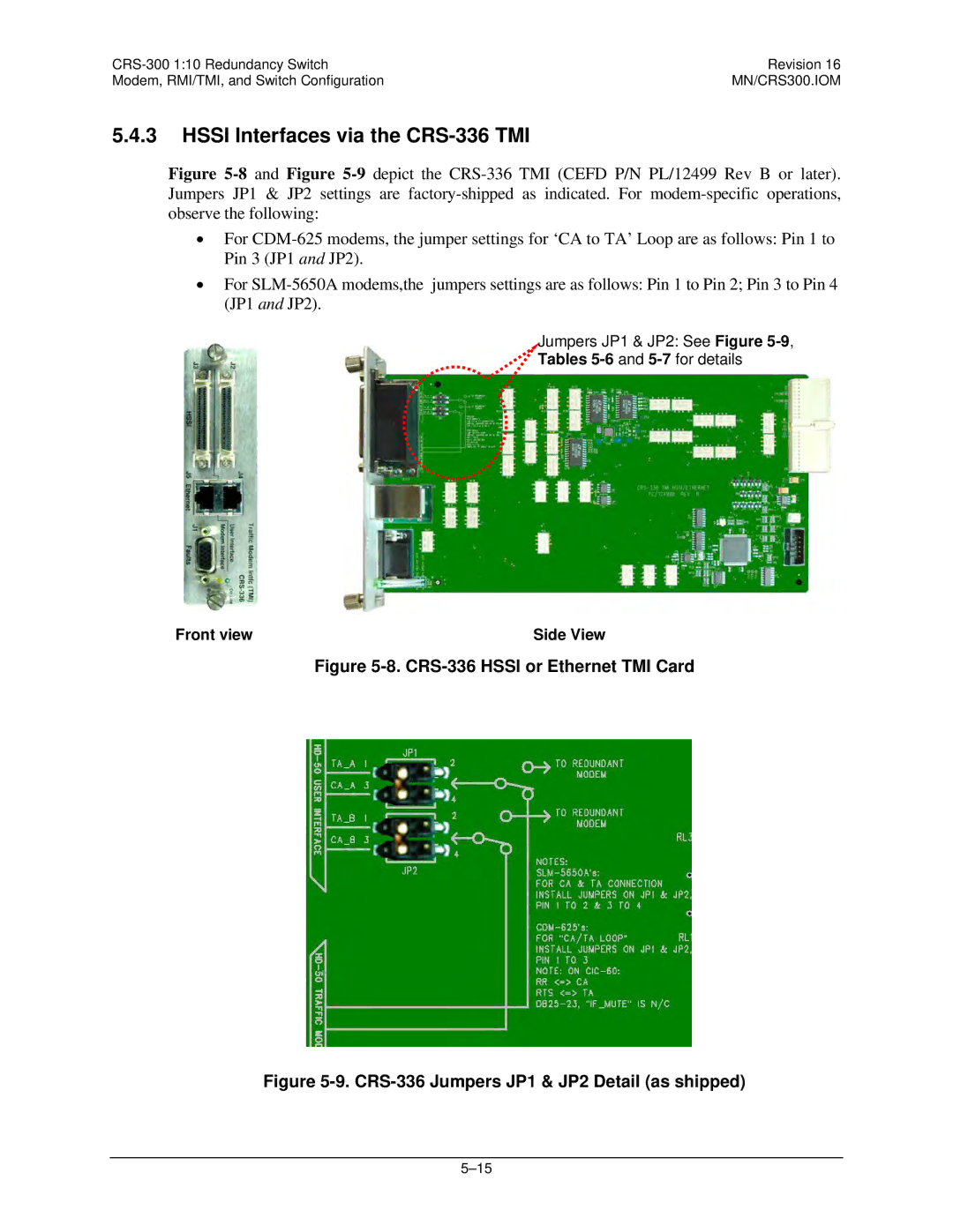 Mocomtech CRS-300 operation manual Hssi Interfaces via the CRS-336 TMI, CRS-336 Hssi or Ethernet TMI Card 