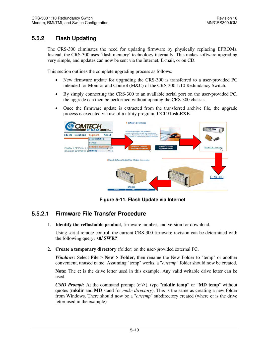 Mocomtech CRS-300 operation manual Flash Updating, Firmware File Transfer Procedure 