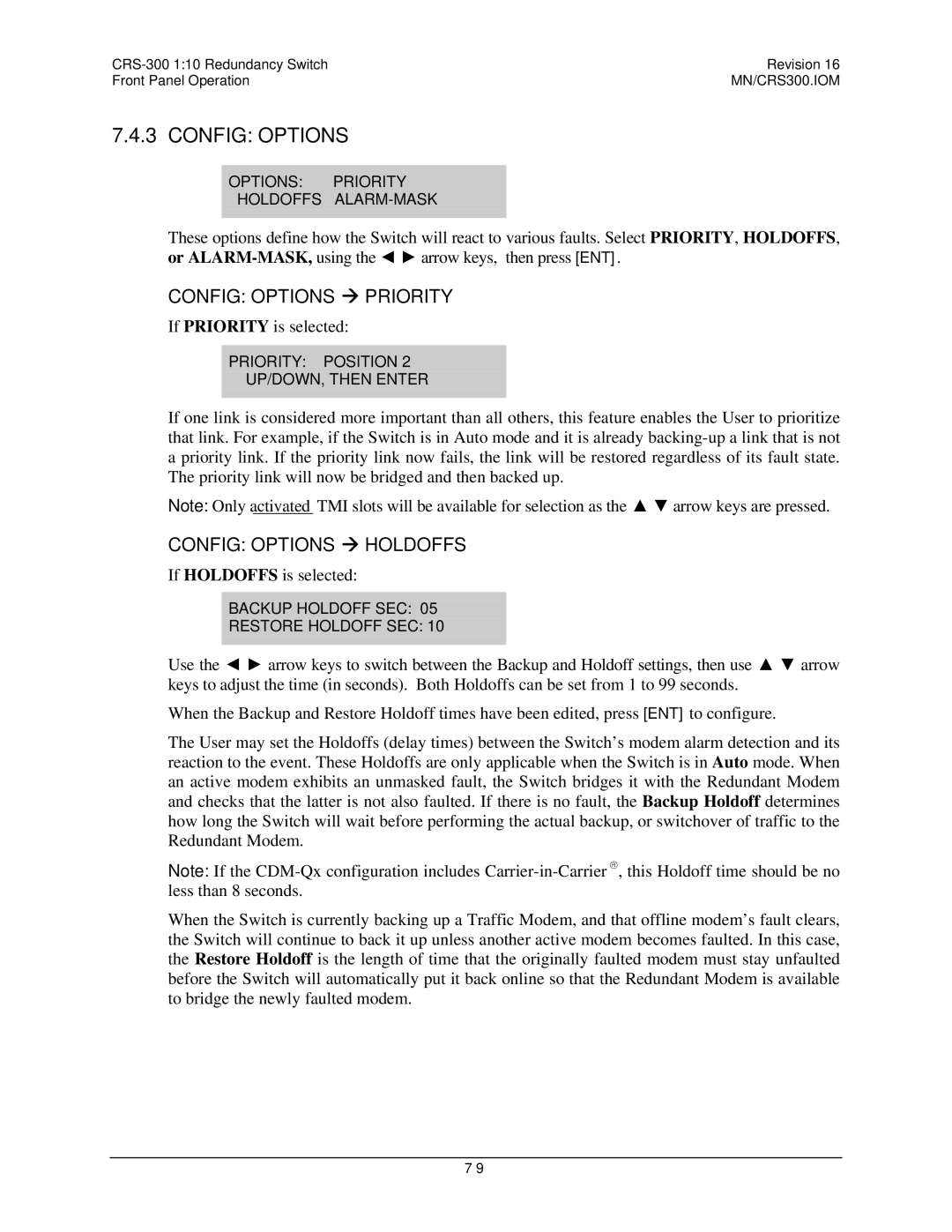 Mocomtech CRS-300 operation manual Config Options 