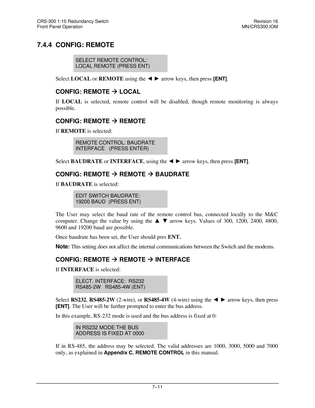 Mocomtech CRS-300 operation manual Config Remote 