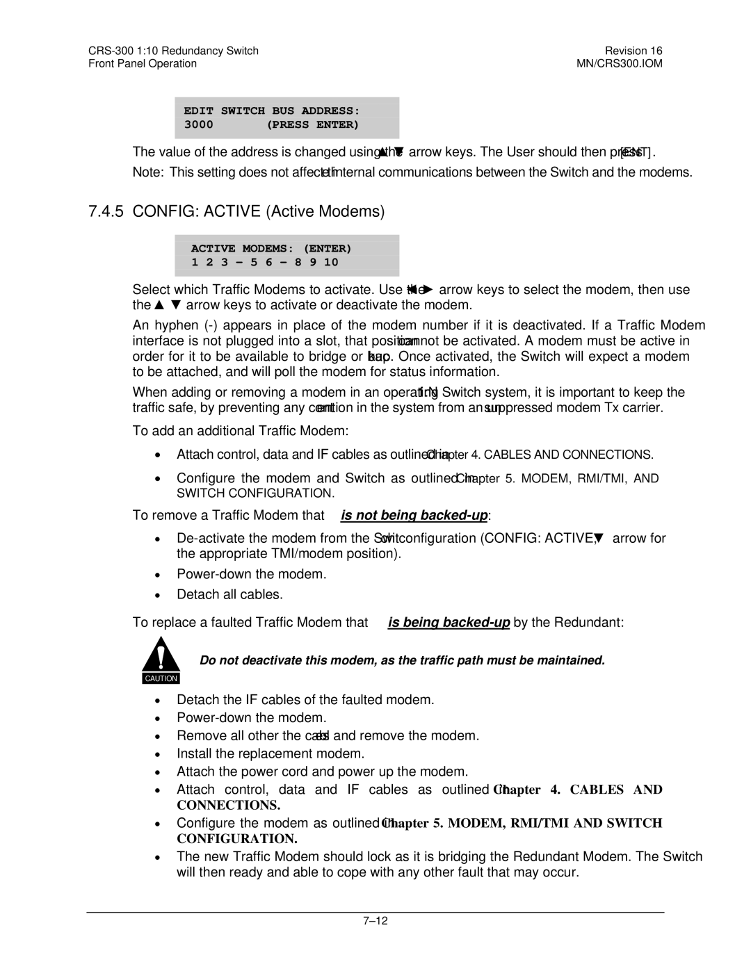 Mocomtech CRS-300 operation manual Config Active Active Modems, To add an additional Traffic Modem 