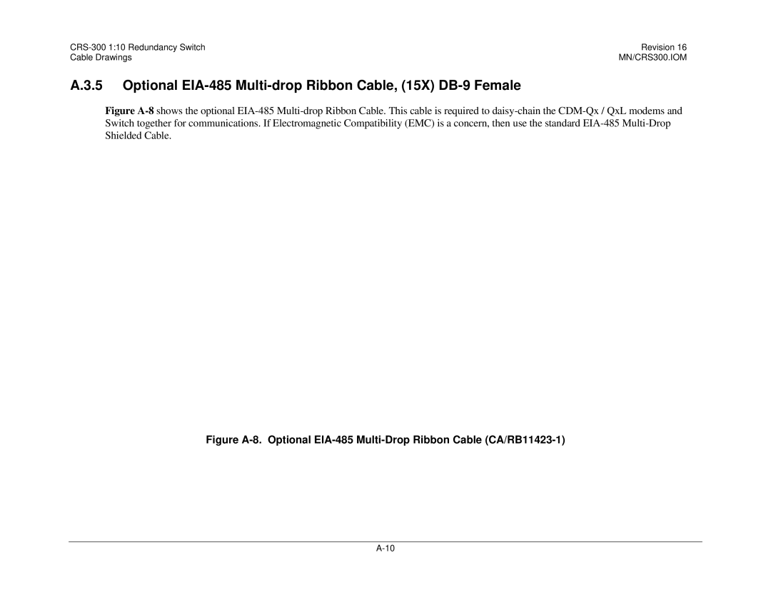 Mocomtech CRS-300 operation manual Optional EIA-485 Multi-drop Ribbon Cable, 15X DB-9 Female 