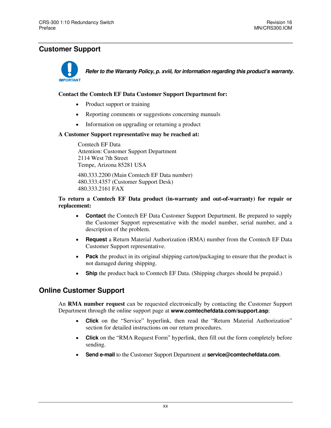 Mocomtech CRS-300 operation manual Online Customer Support 