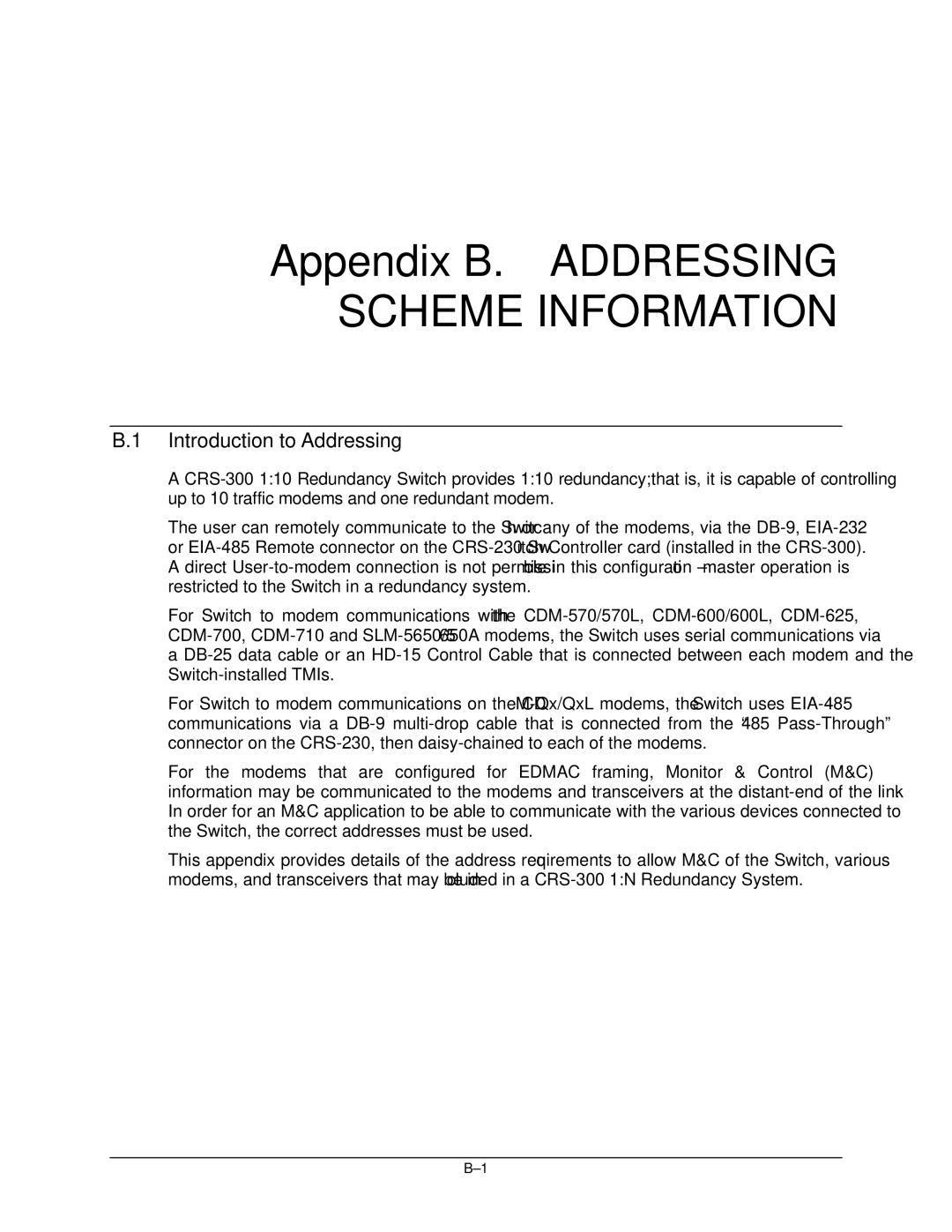 Mocomtech CRS-300 operation manual Appendix B. Addressing Scheme Information, Introduction to Addressing 